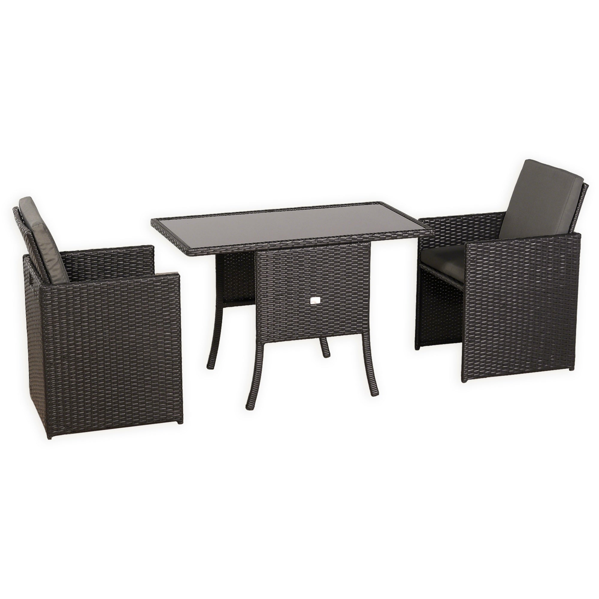 Rattan Republic Luxury 3-Piece Cube Garden Bistro Set – Elegant Blackish Brown Wicker Furniture for Balcony & Patio