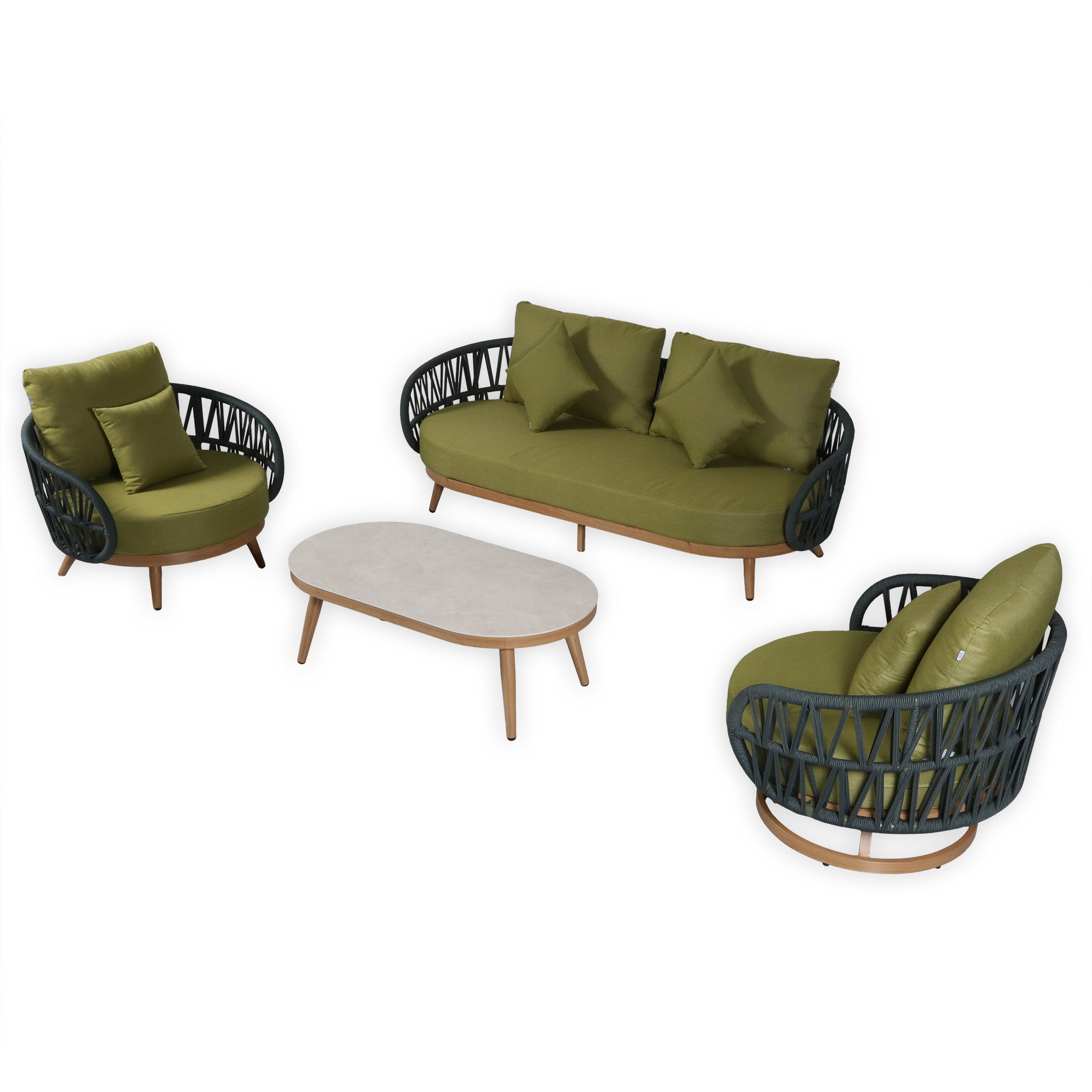 Due in 15/06/26 | Luna Range Olive Green & Anthracite Rope Sofa Set | Premium Outdoor Lounge Furniture