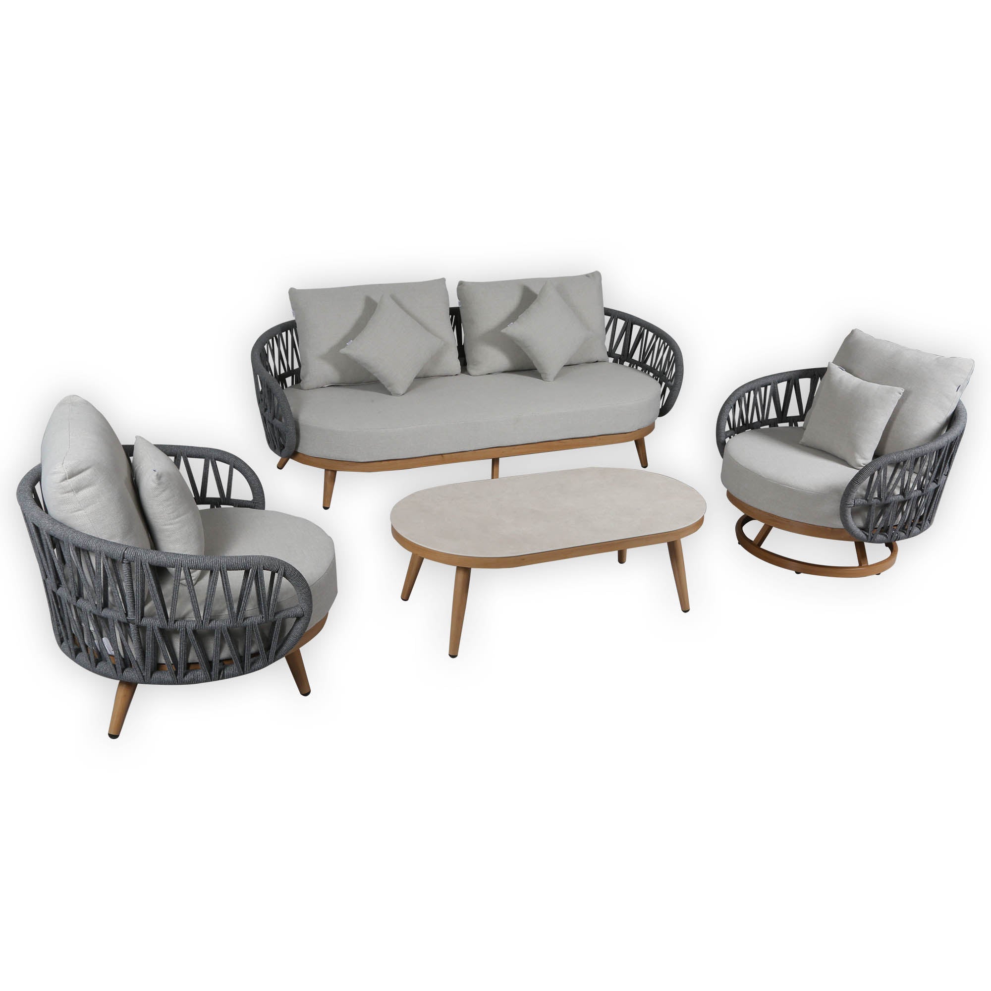 Due in 15/06/26 |Luna Range White & Anthracite Rope Sofa Set | Premium Outdoor Lounge Furniture