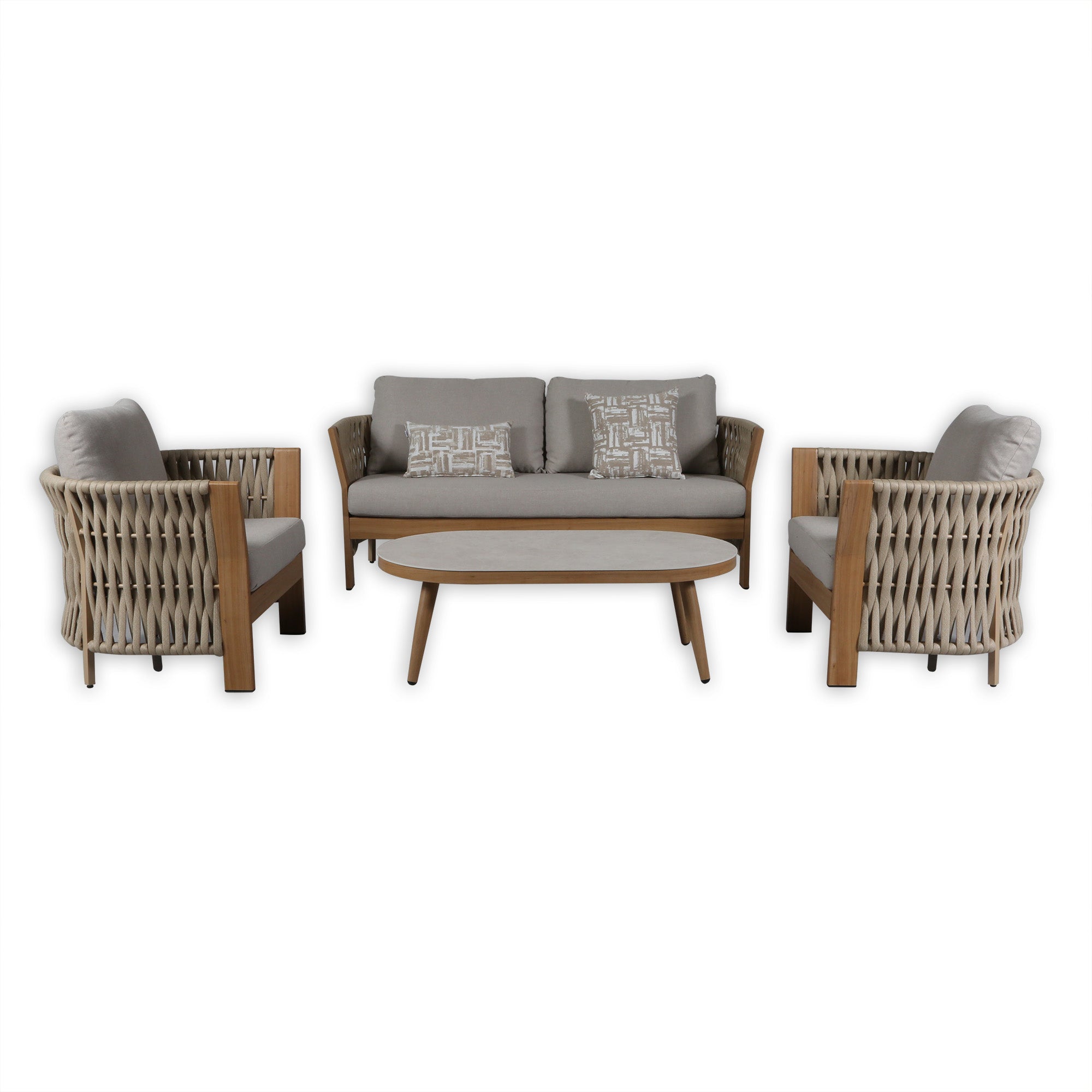 Due in 15/06/26 |Orion Range Natural Rope & Wood-Effect Aluminium Sofa Set | Premium Outdoor Lounge Furniture