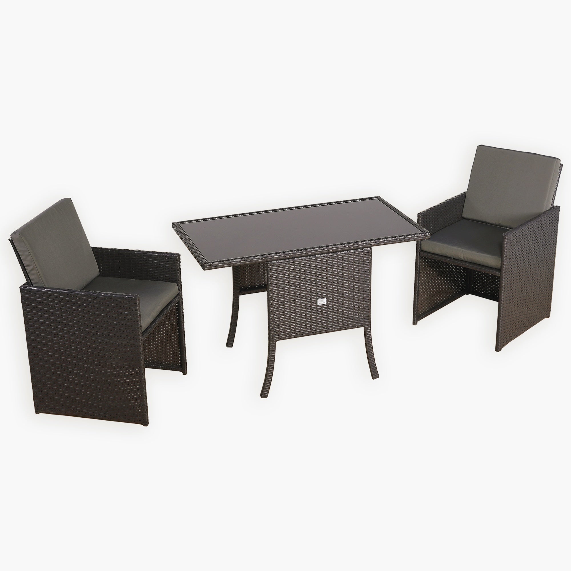 Rattan Republic Luxury 3-Piece Cube Garden Bistro Set – Elegant Blackish Brown Wicker Furniture for Balcony & Patio