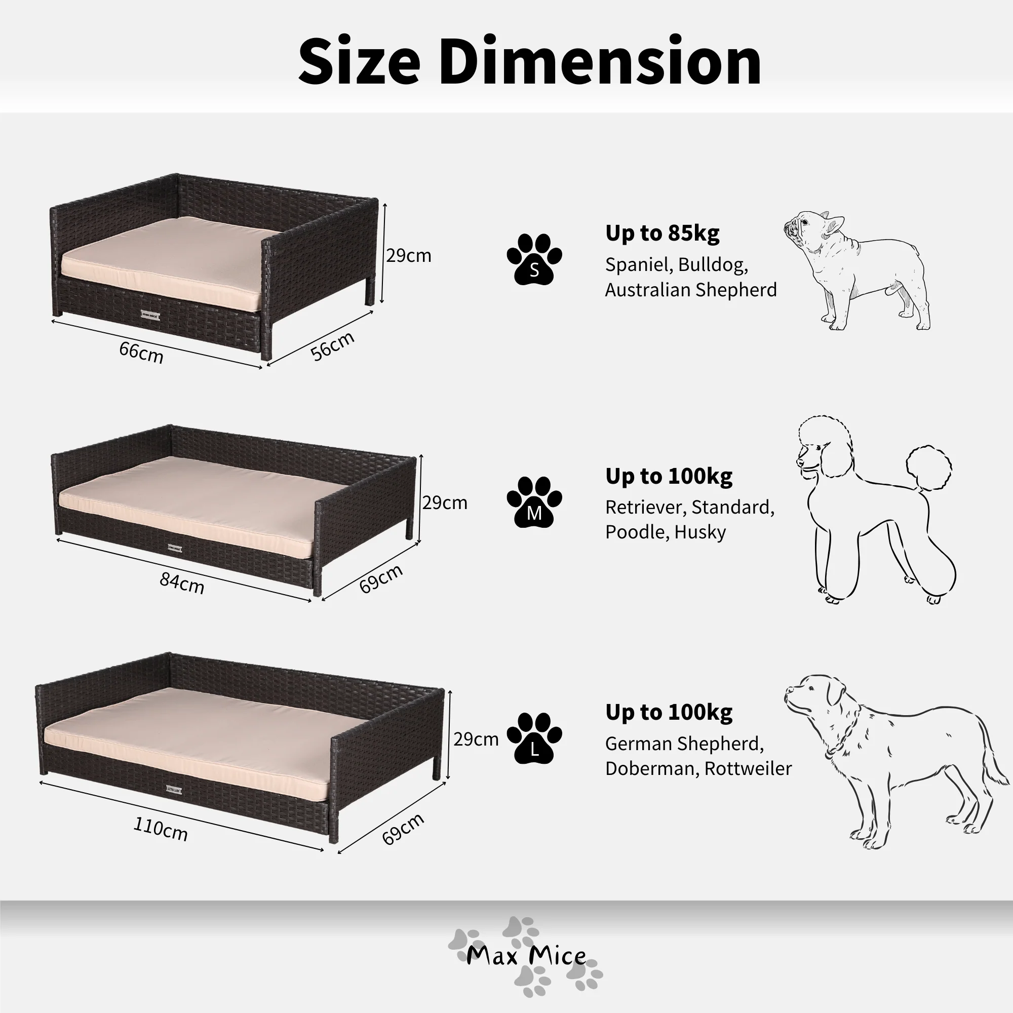 Nest Range - Wicker Raised Dog House | Rattan Dog Bed for Indoor/Outdoor with Removable Roof & Cushion (Brown) - Available in S, M, L