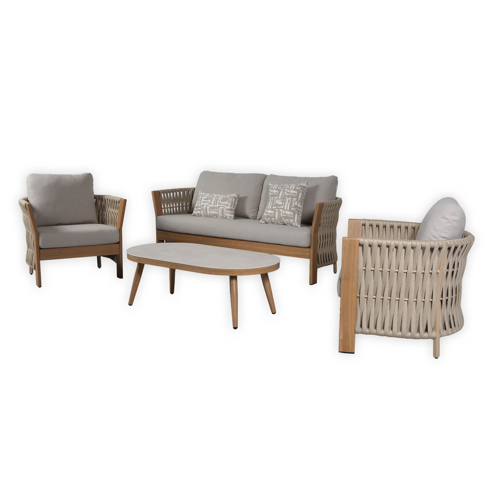 Due in 15/06/26 |Orion Range Natural Rope & Wood-Effect Aluminium Sofa Set | Premium Outdoor Lounge Furniture