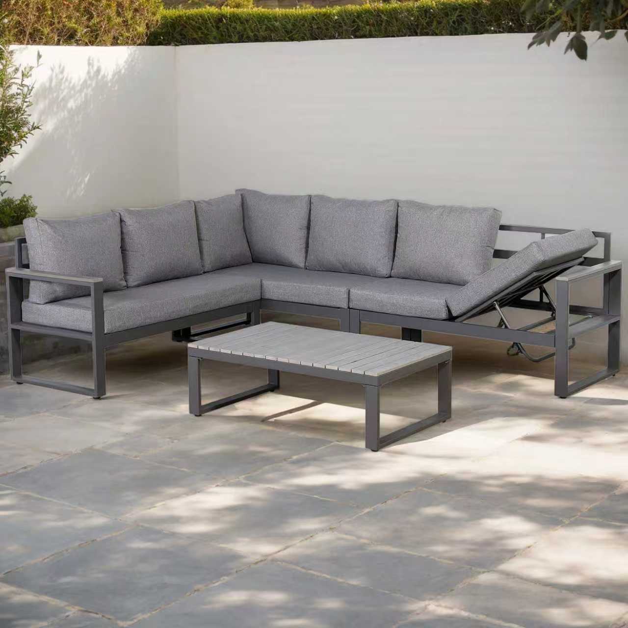 Dune Range LHF Corner Set Charcoal Aluminium Frame With Charcoal Cushions
