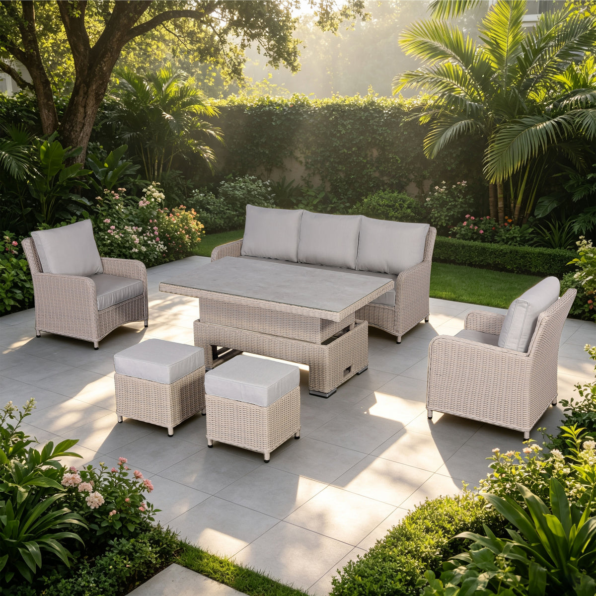 Oxford Range Sofa Set with Armchairs, Footstools and Rising Table