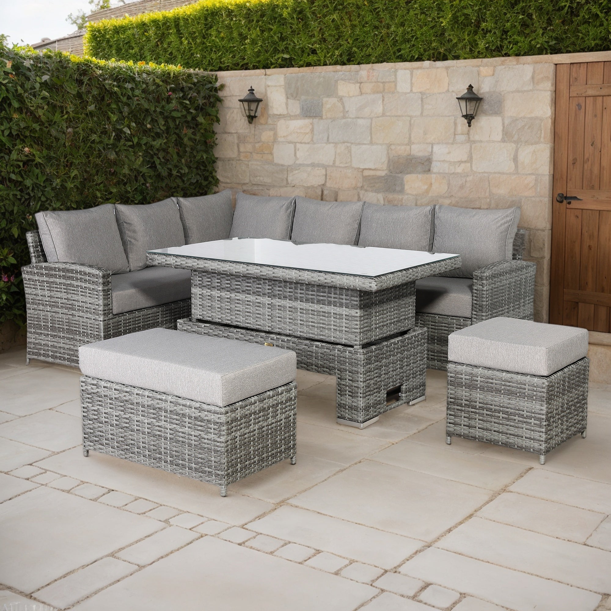 Sloane Range Left Hand Corner Sofa Set with Rising Table in Dark Grey Weave