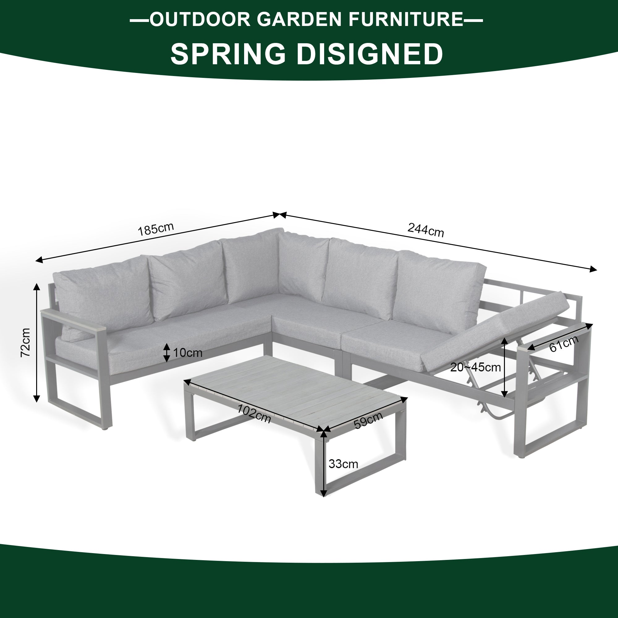 Dune Range LHF Corner Set Charcoal Aluminium Frame With Charcoal Cushions