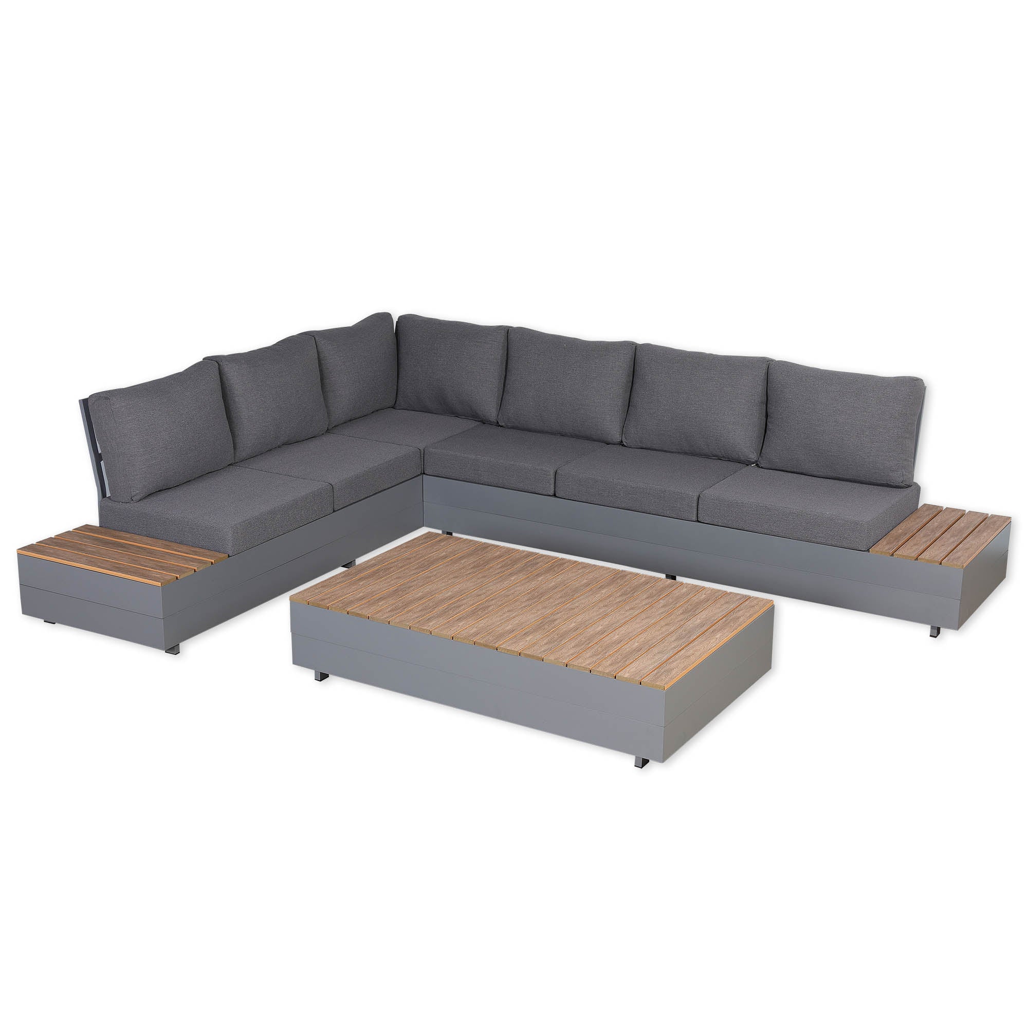 Titan Range Aluminium L-Shape Corner Sofa Set with Wood Top Coffee Table