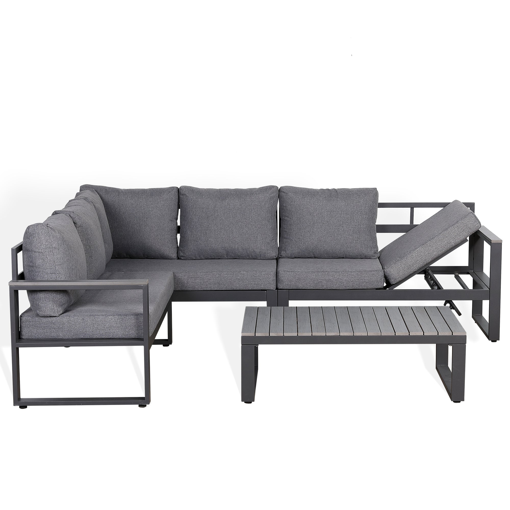 Dune Range LHF Corner Set Charcoal Aluminium Frame With Charcoal Cushions