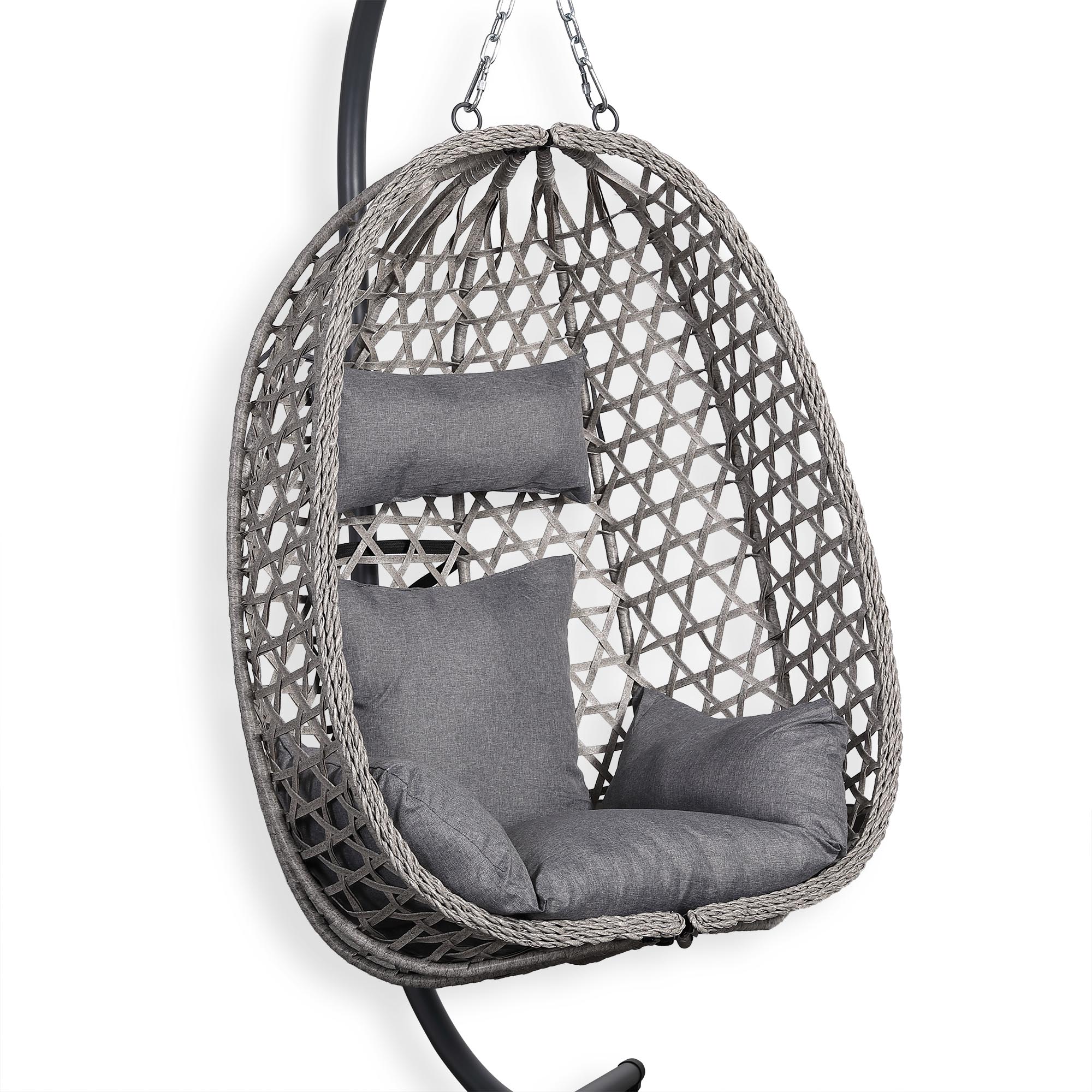 Nest Hanging Egg Chair with Stand, Thick Showerproof Cushions, for Living Room,Balcony or Outdoor, Grey Weave & Black Stand (RR-EC-02)
