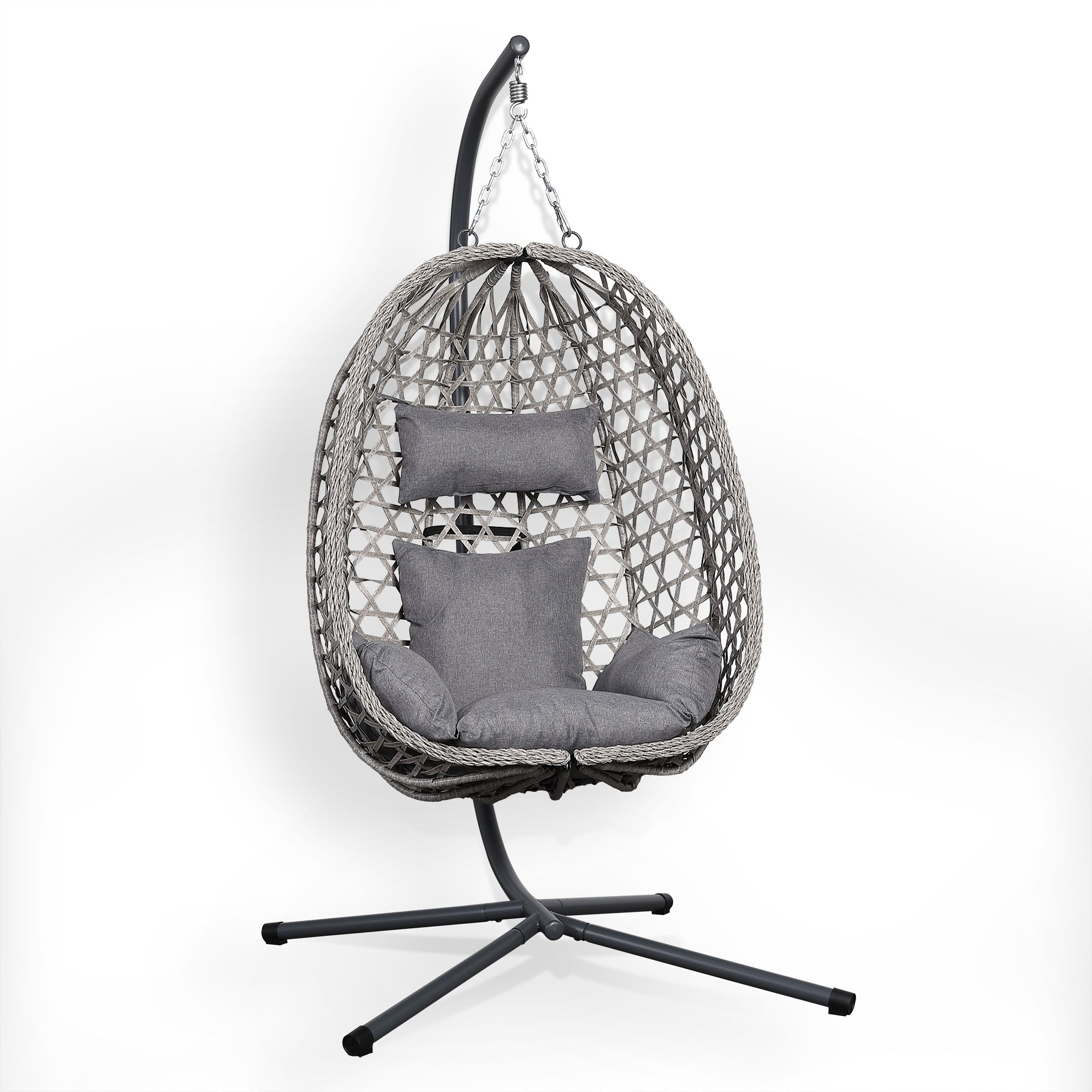 Nest Hanging Egg Chair with Stand, Thick Showerproof Cushions, for Living Room,Balcony or Outdoor, Grey Weave & Black Stand (RR-EC-02)