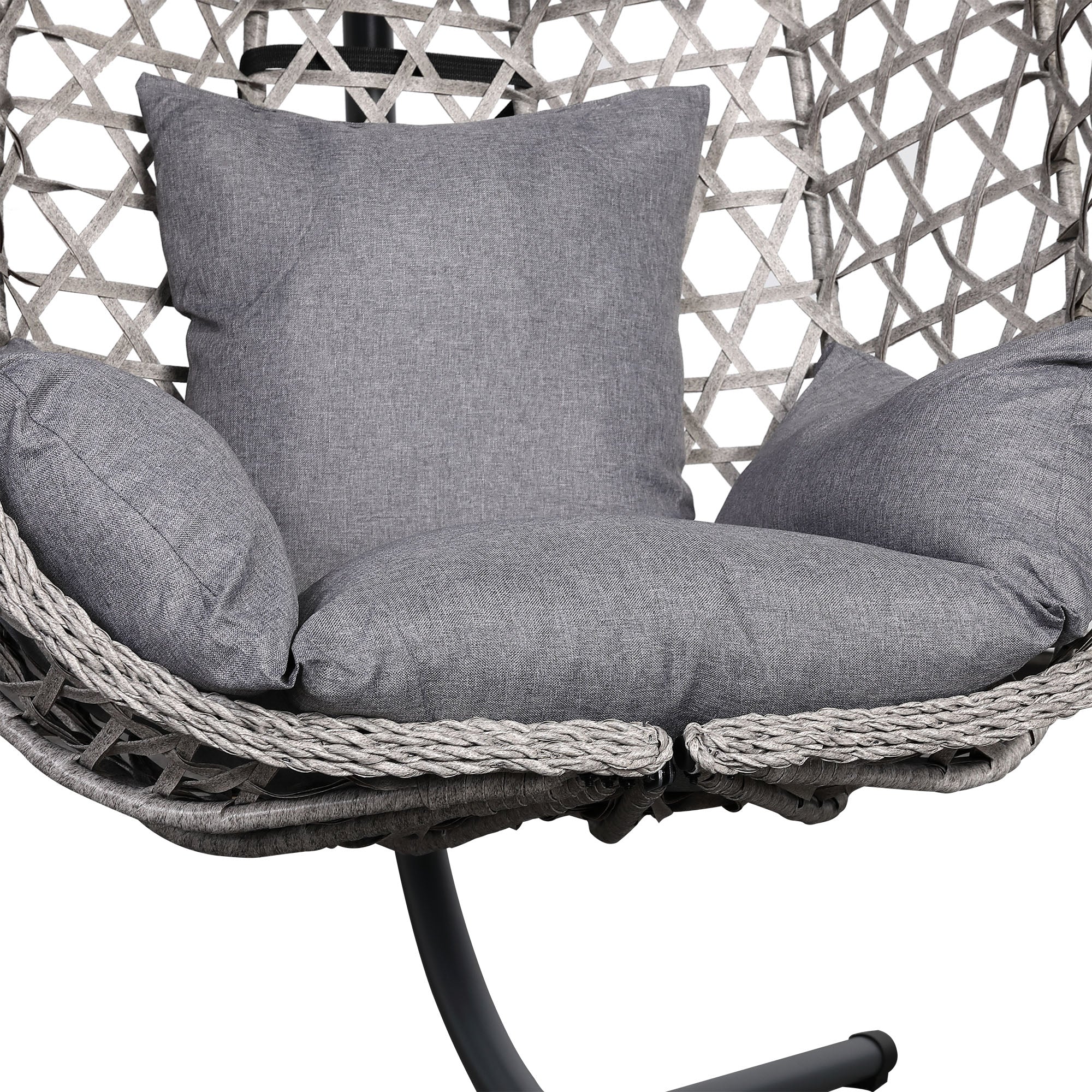 Nest Hanging Egg Chair with Stand, Thick Showerproof Cushions, for Living Room,Balcony or Outdoor, Grey Weave & Black Stand (RR-EC-02)