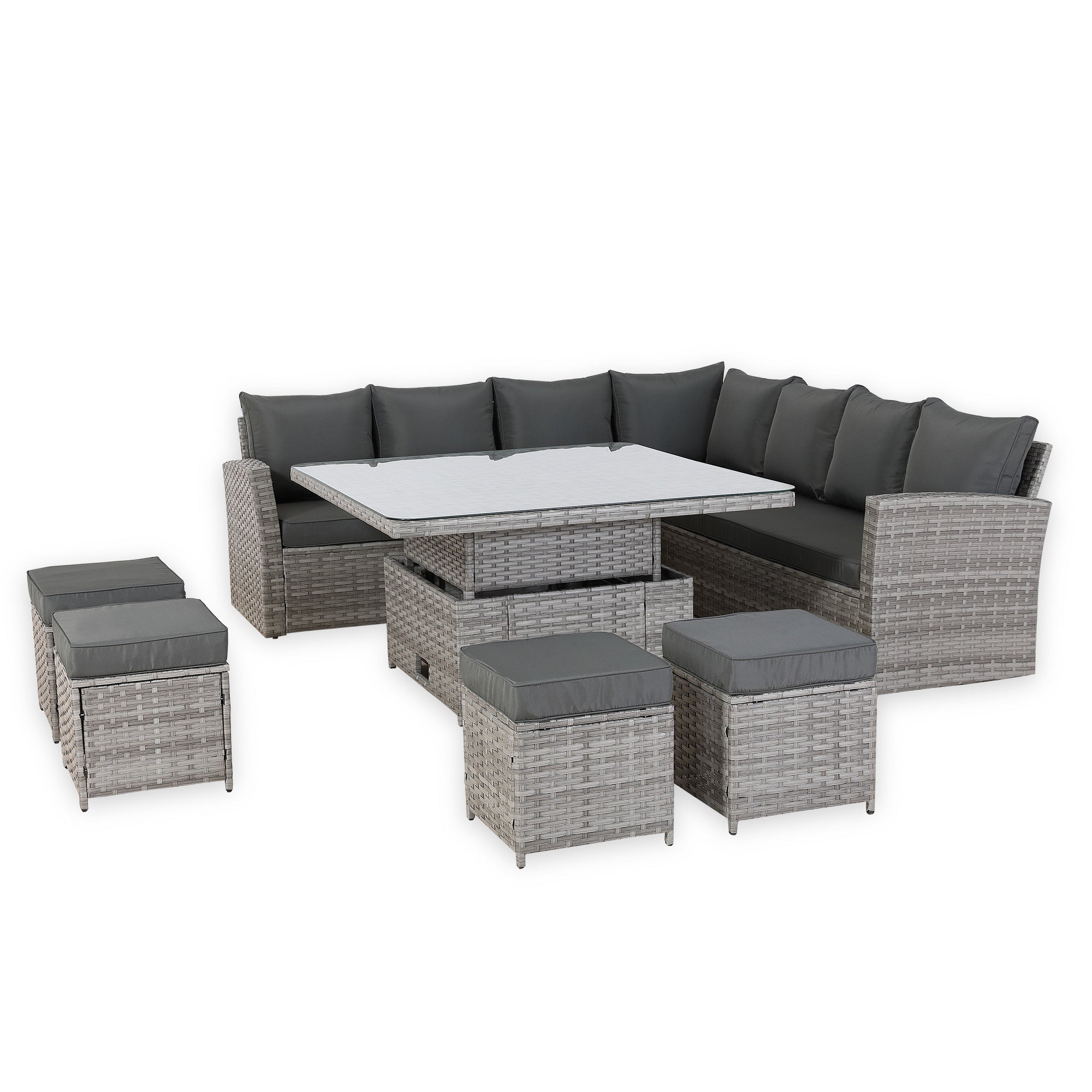 IN STOCK |Bristol Range 11-Seater Rattan Garden Furniture Set with Height-Adjustable Rising Table & Waterproof Cover - Luxury Symmetrical Corner Sofa