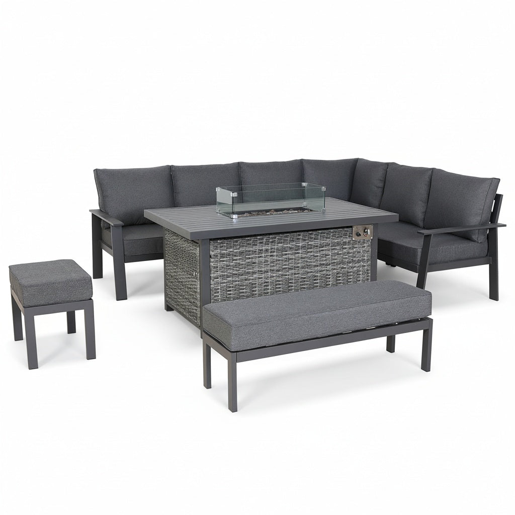 Titan Range High Back Right Hand Corner Sofa Set with Fire Pit Table