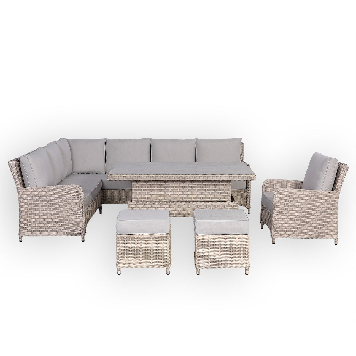 Oxford Range Left Hand Corner Sofa Set with Armchair, Footstools and Rising Table