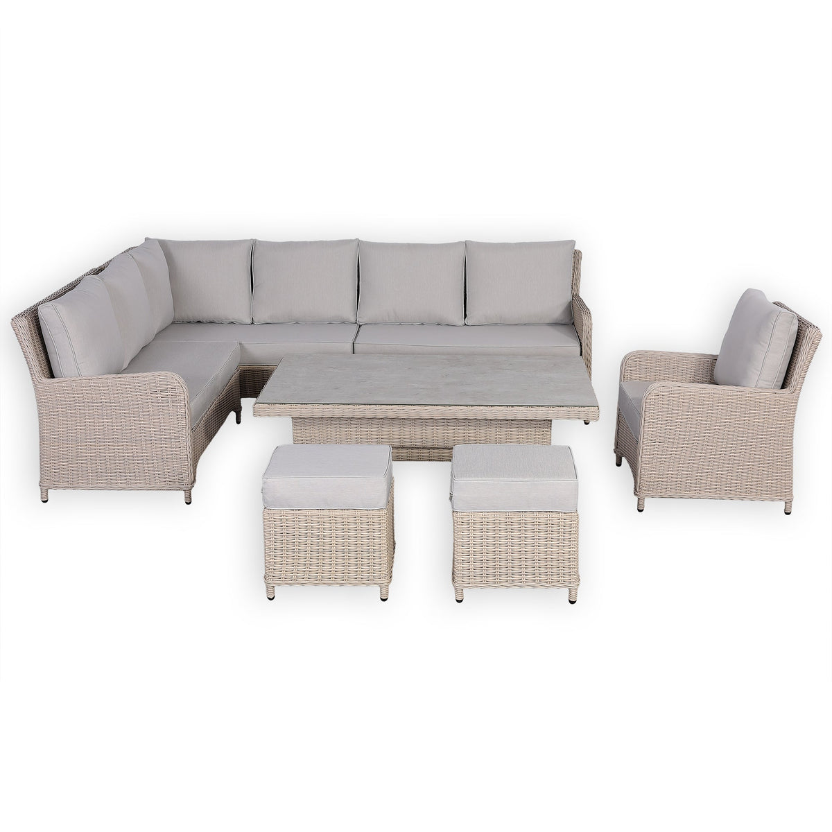 Oxford Range Left Hand Corner Sofa Set with Armchair, Footstools and Rising Table
