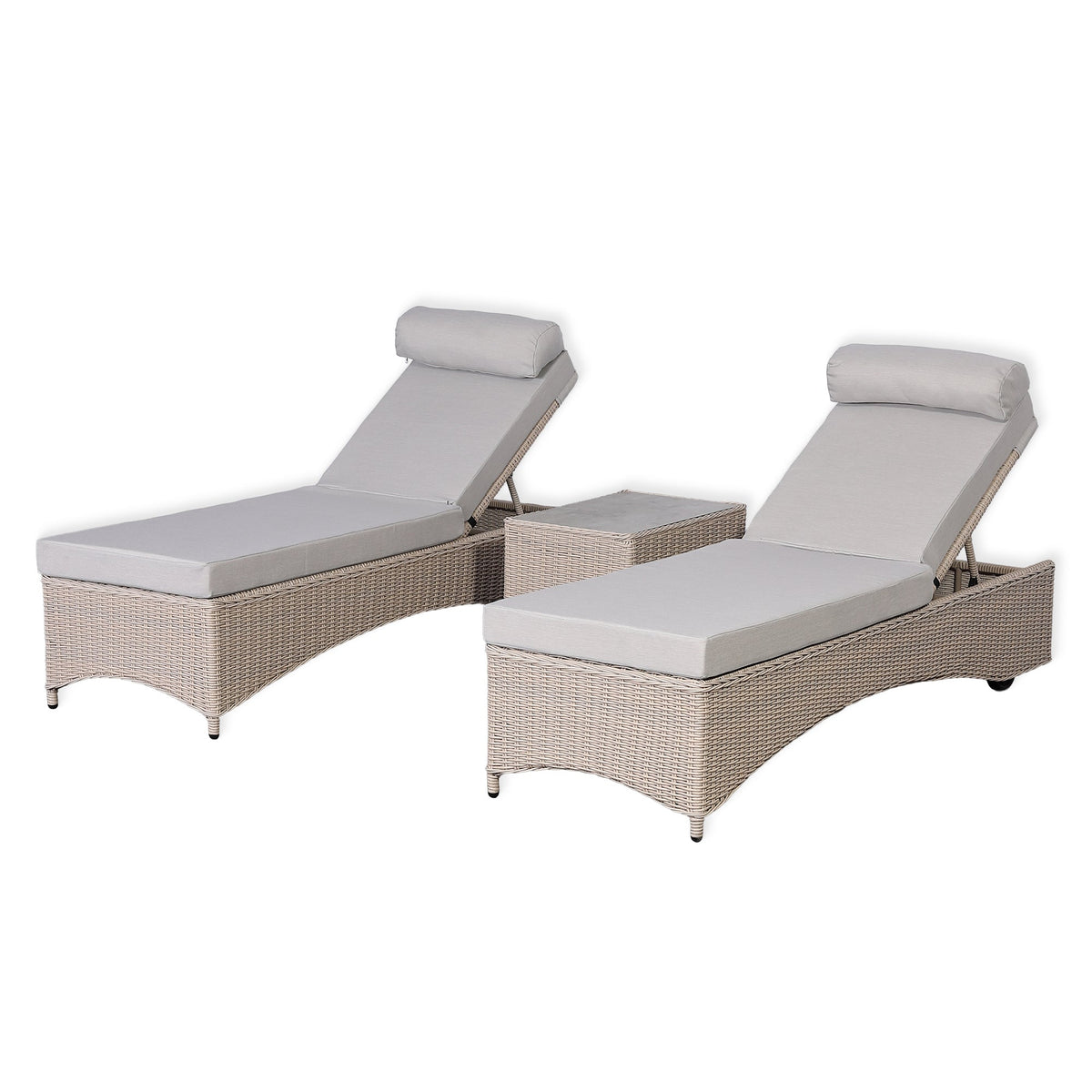 Oxford Range Reclining Sun Lounger Set with Storage Side Table