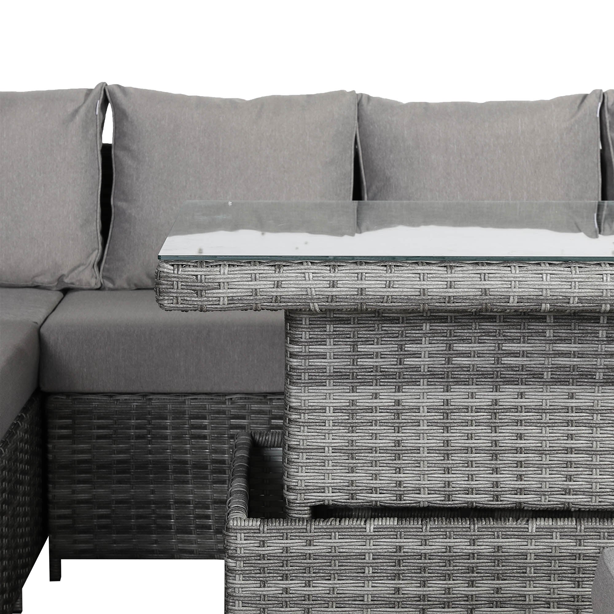 Sloane Range Left Hand Corner Sofa Set with Rising Table in Dark Grey Weave