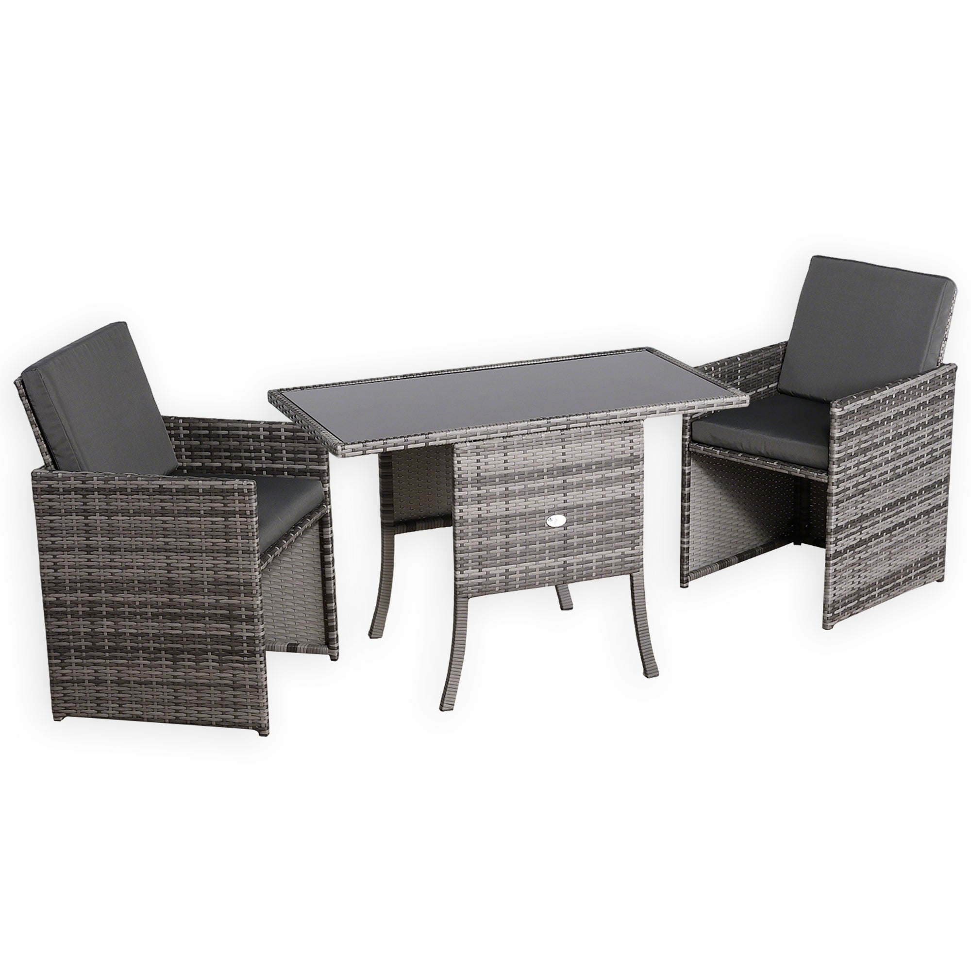 Luxury 3-Piece Cube Garden Bistro Set – Premium Grey Wicker Furniture for Balcony & Patio