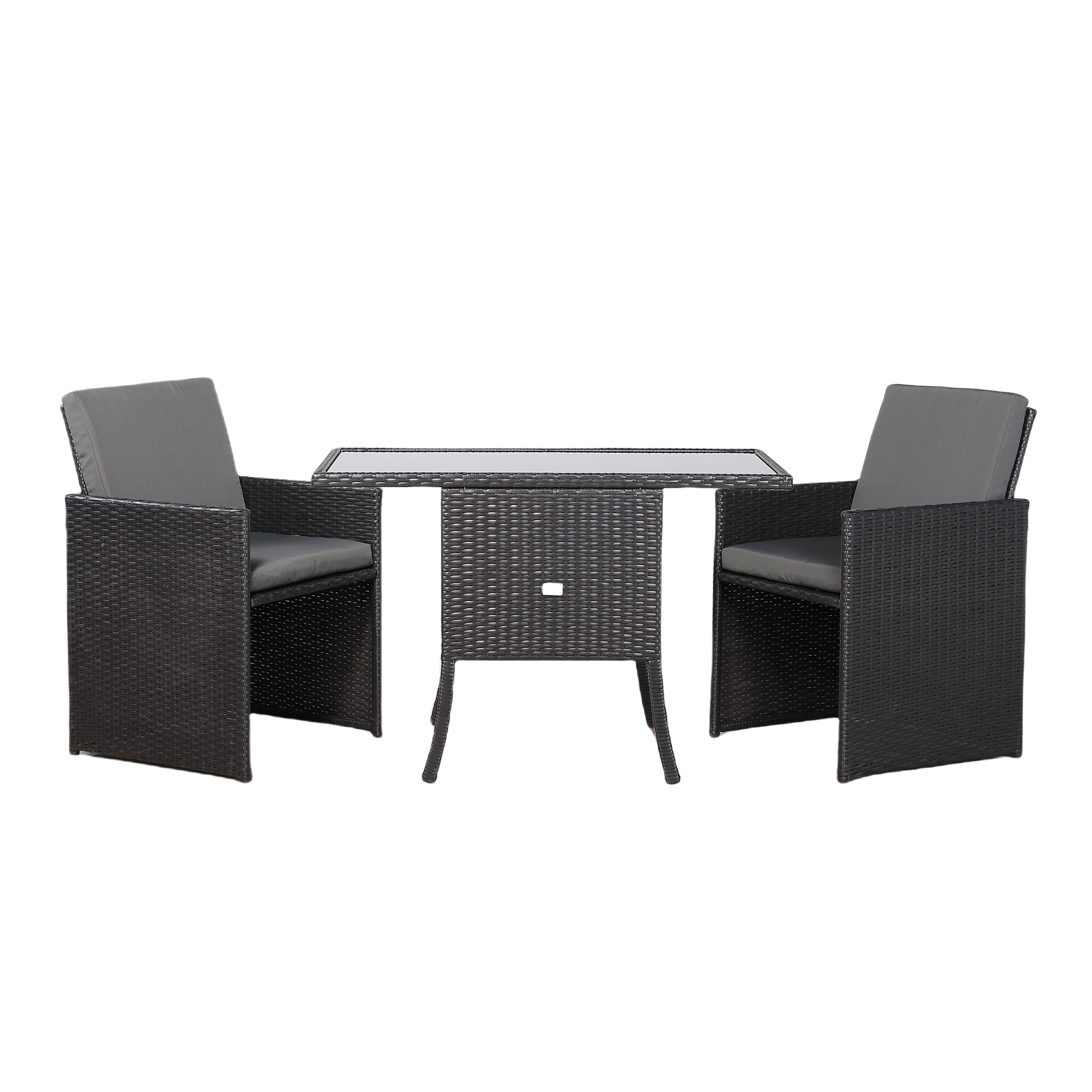 Rattan Republic Luxury 3-Piece Cube Garden Bistro Set – Elegant Blackish Brown Wicker Furniture for Balcony & Patio