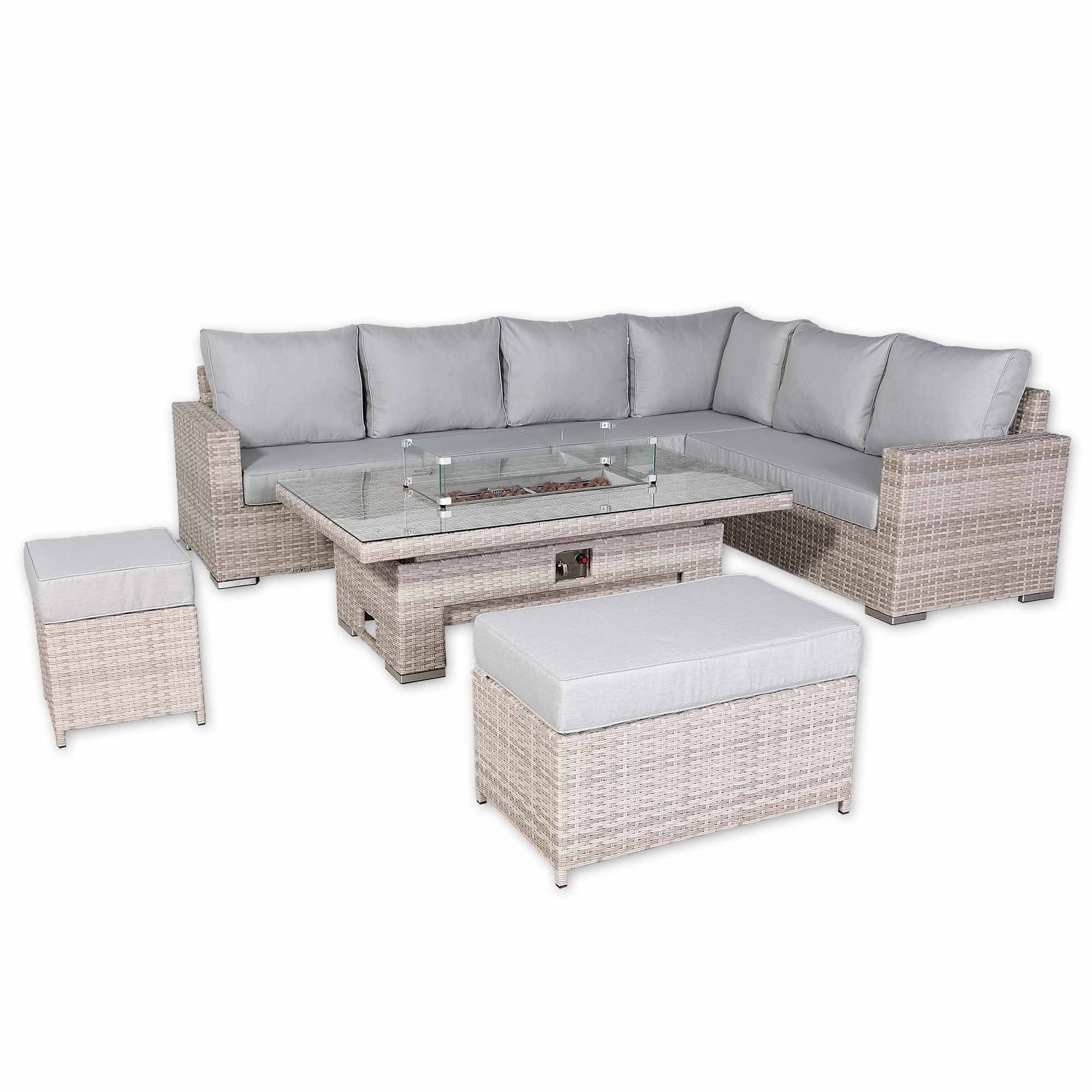Aurora Range High Back Right Hand Corner Sofa Set with Fire Pit Rising Table