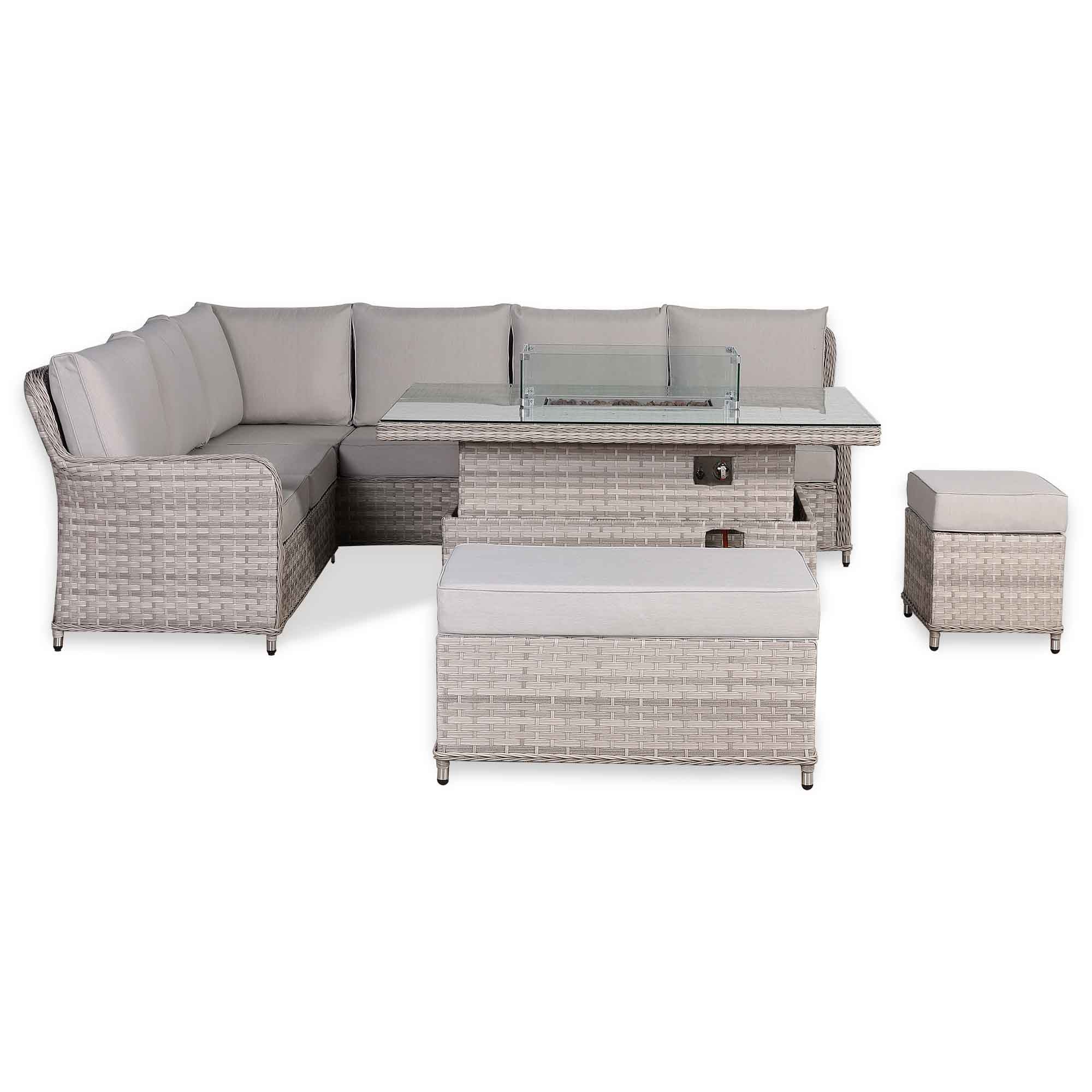Havana Range High Back Left Hand Corner Sofa Set with Fire Pit Rising Table