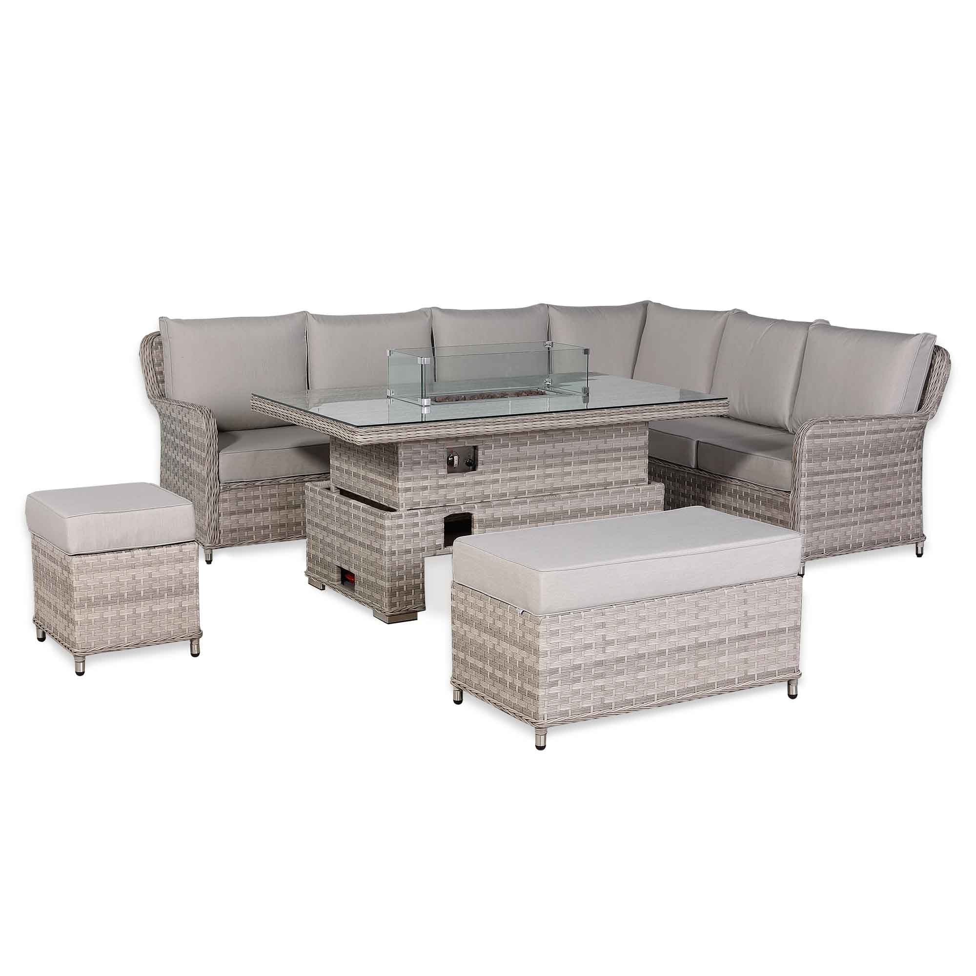 Havana Range High Back Right Hand Corner Sofa Set with Fire Pit Rising Table