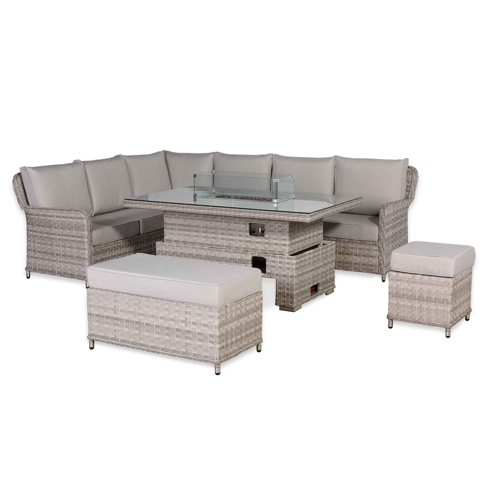 Havana Range High Back Left Hand Corner Sofa Set with Fire Pit Rising Table