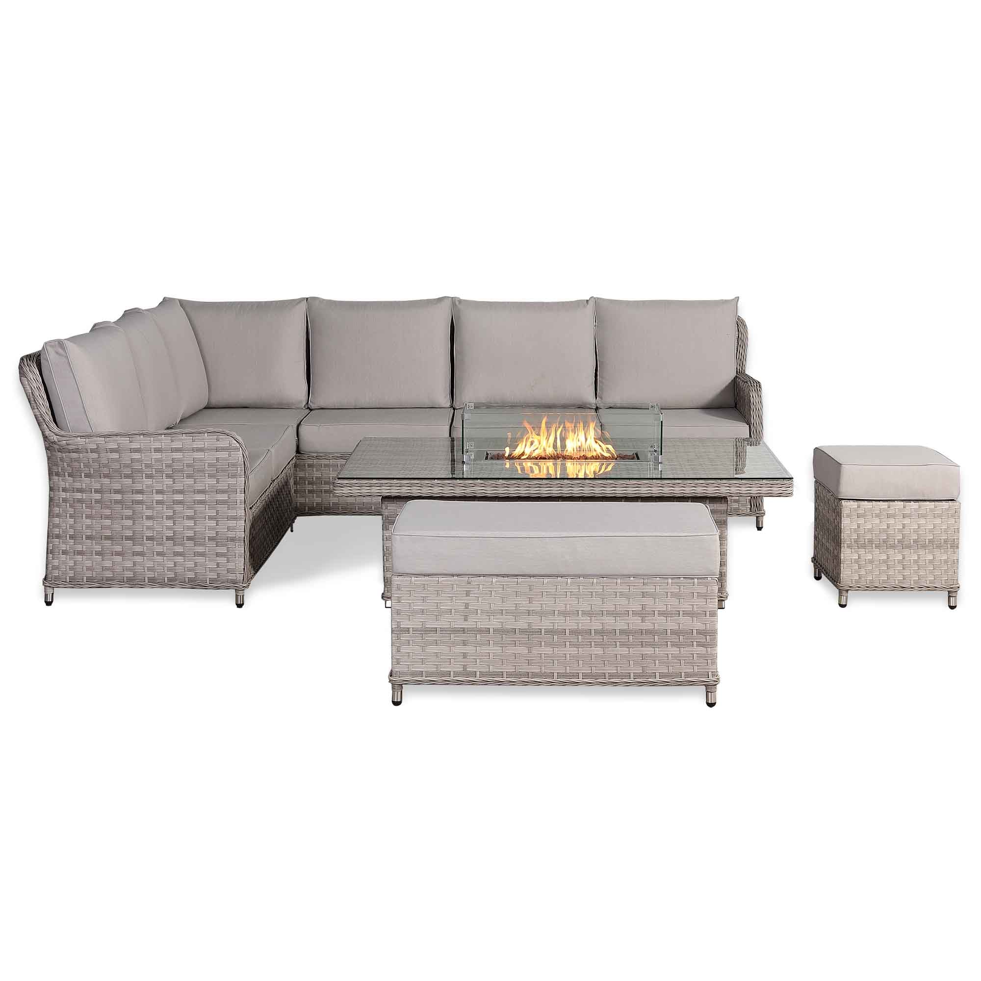Havana Range High Back Left Hand Corner Sofa Set with Fire Pit Rising Table