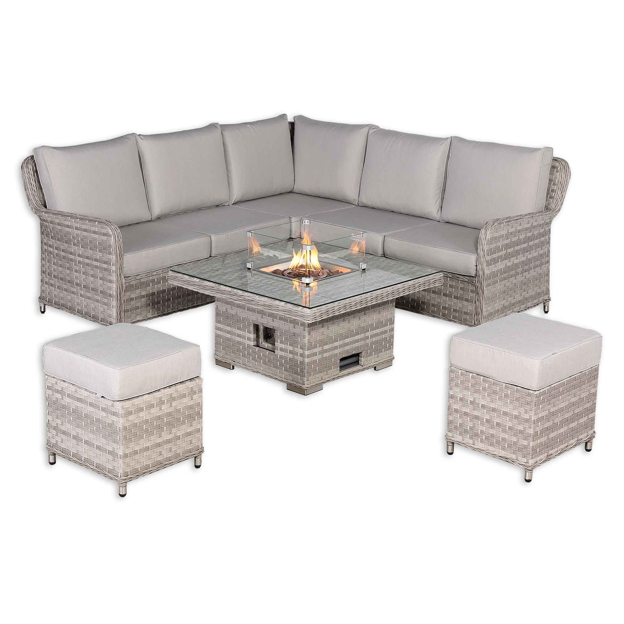 Havana Range Square Corner Sofa Set with Fire Pit Rising Table