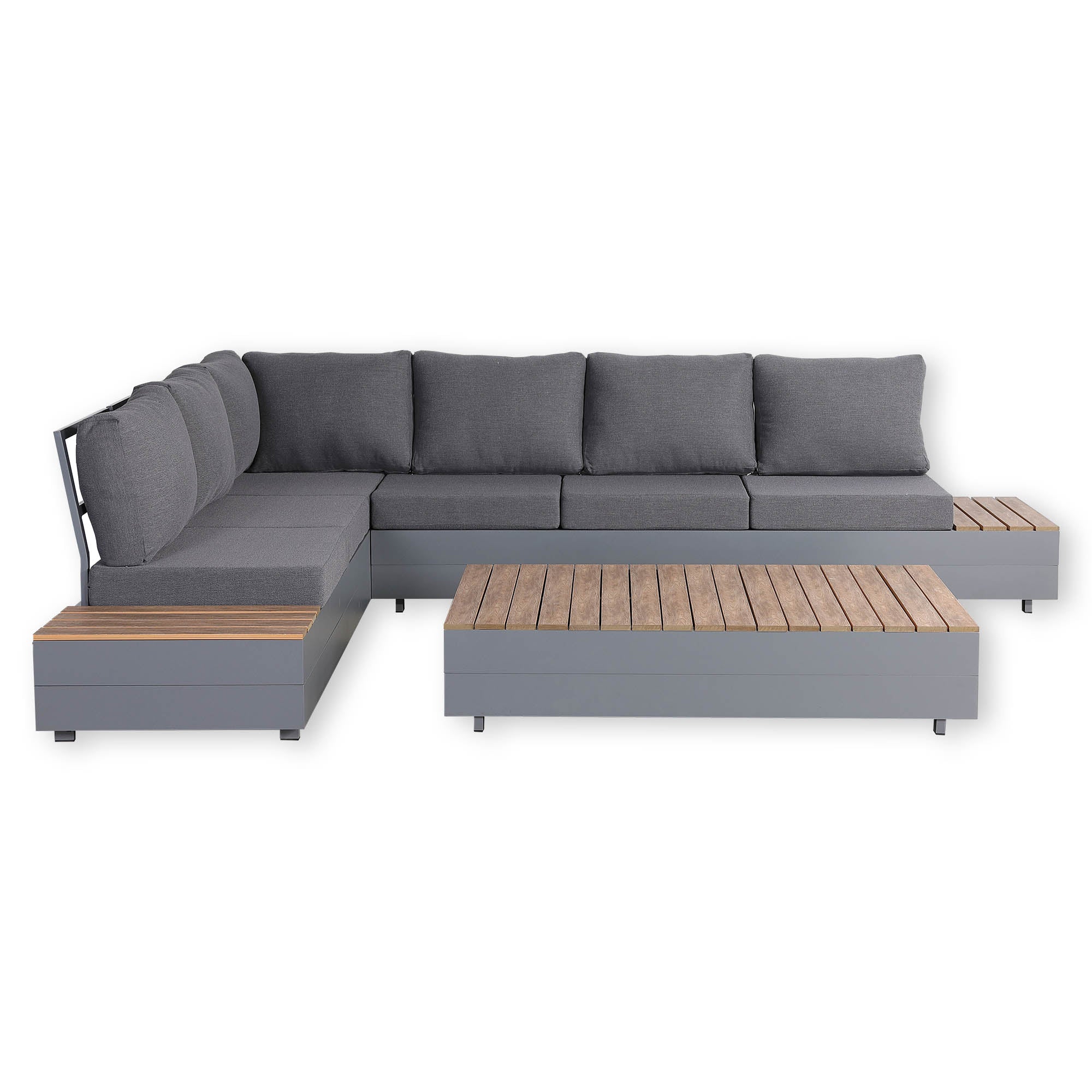Titan Range Aluminium L-Shape Corner Sofa Set with Wood Top Coffee Table