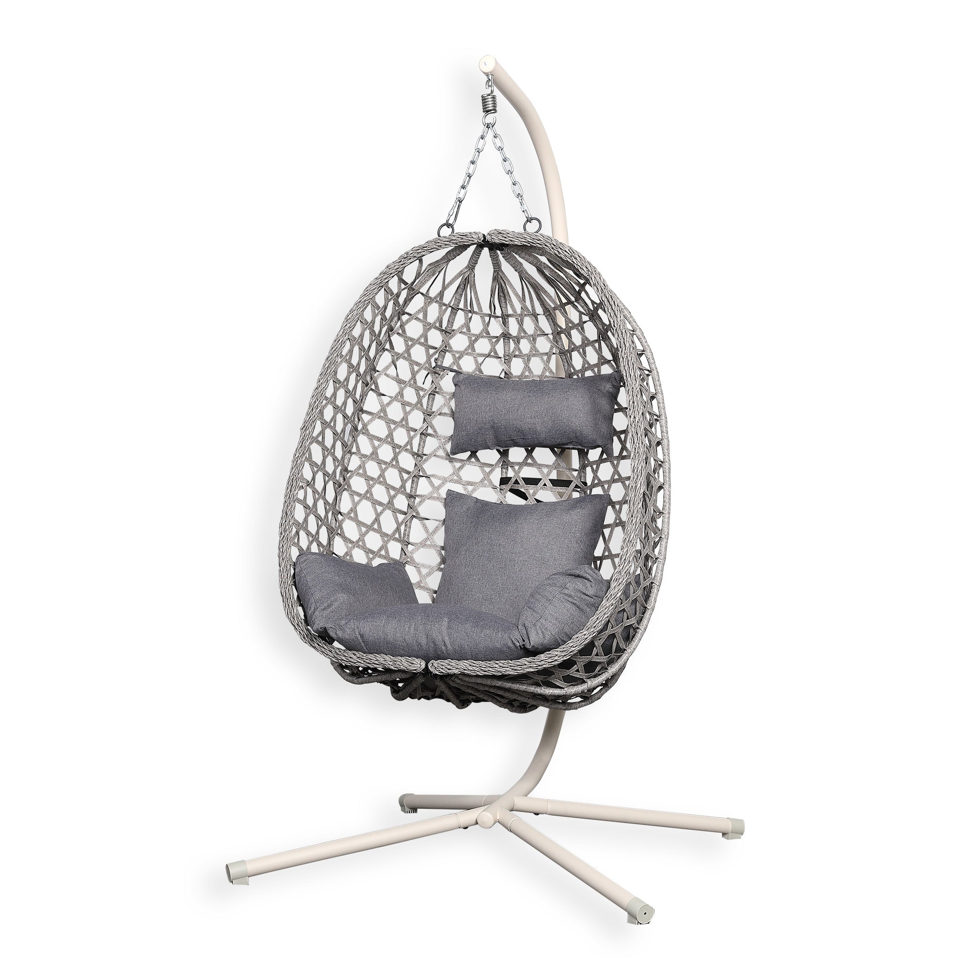 Nest Hanging Egg Swing Chair with Stand, Thick Showerproof Cushions, for Living Room,Balcony or Outdoor, Grey Weave & Beige Stand(RR-EC-01)