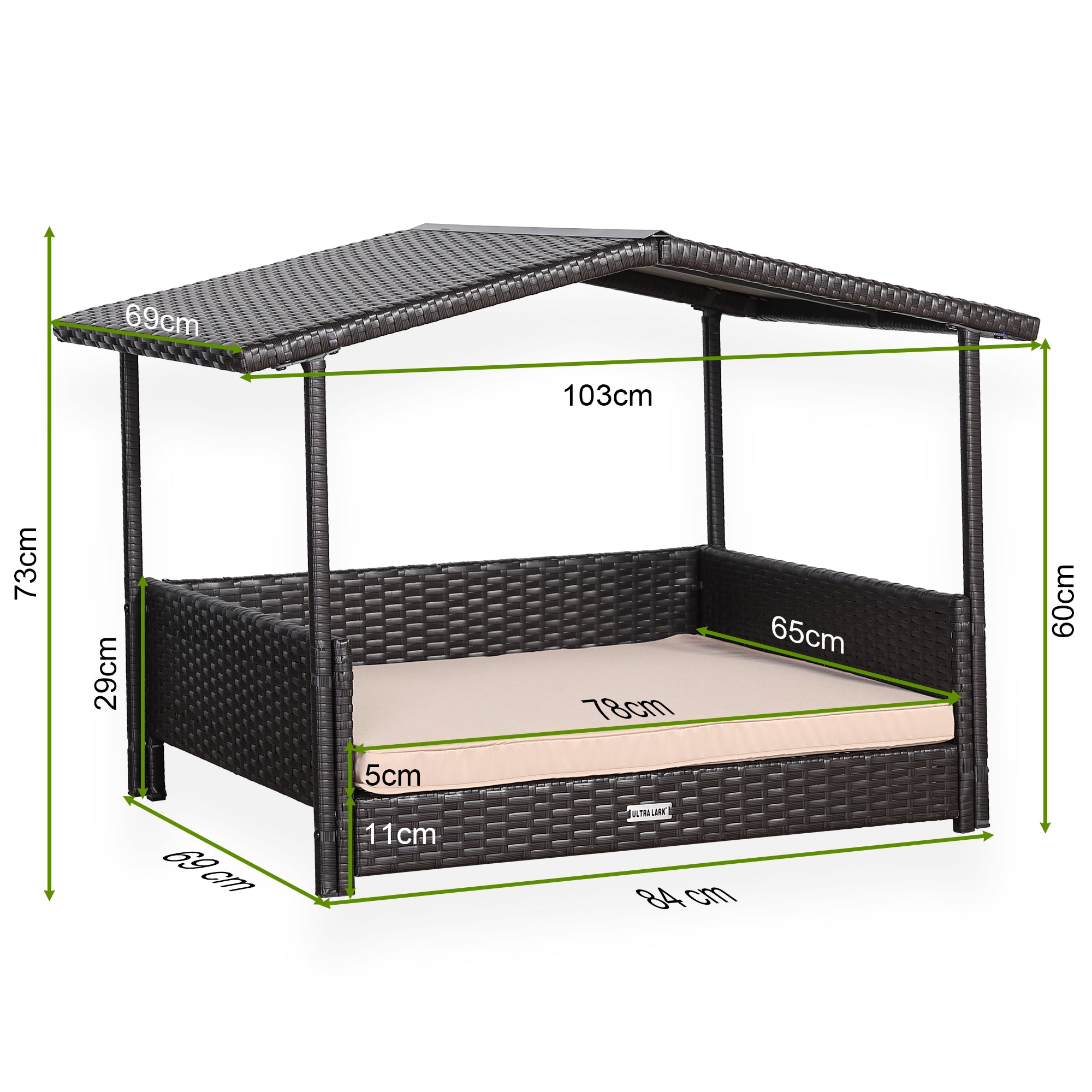Nest Range - Wicker Raised Dog House | Rattan Dog Bed for Indoor/Outdoor with Removable Roof & Cushion (Brown) - Available in S, M, L