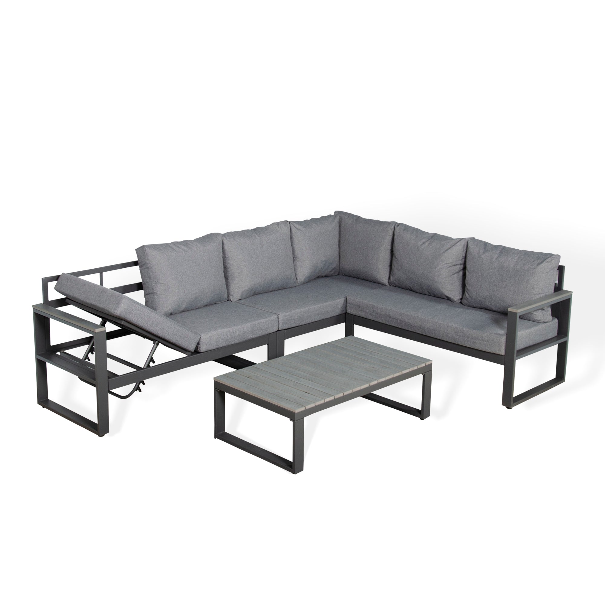 Dune Range RHF Corner Set Charcoal Aluminium Frame With Grey Cushions