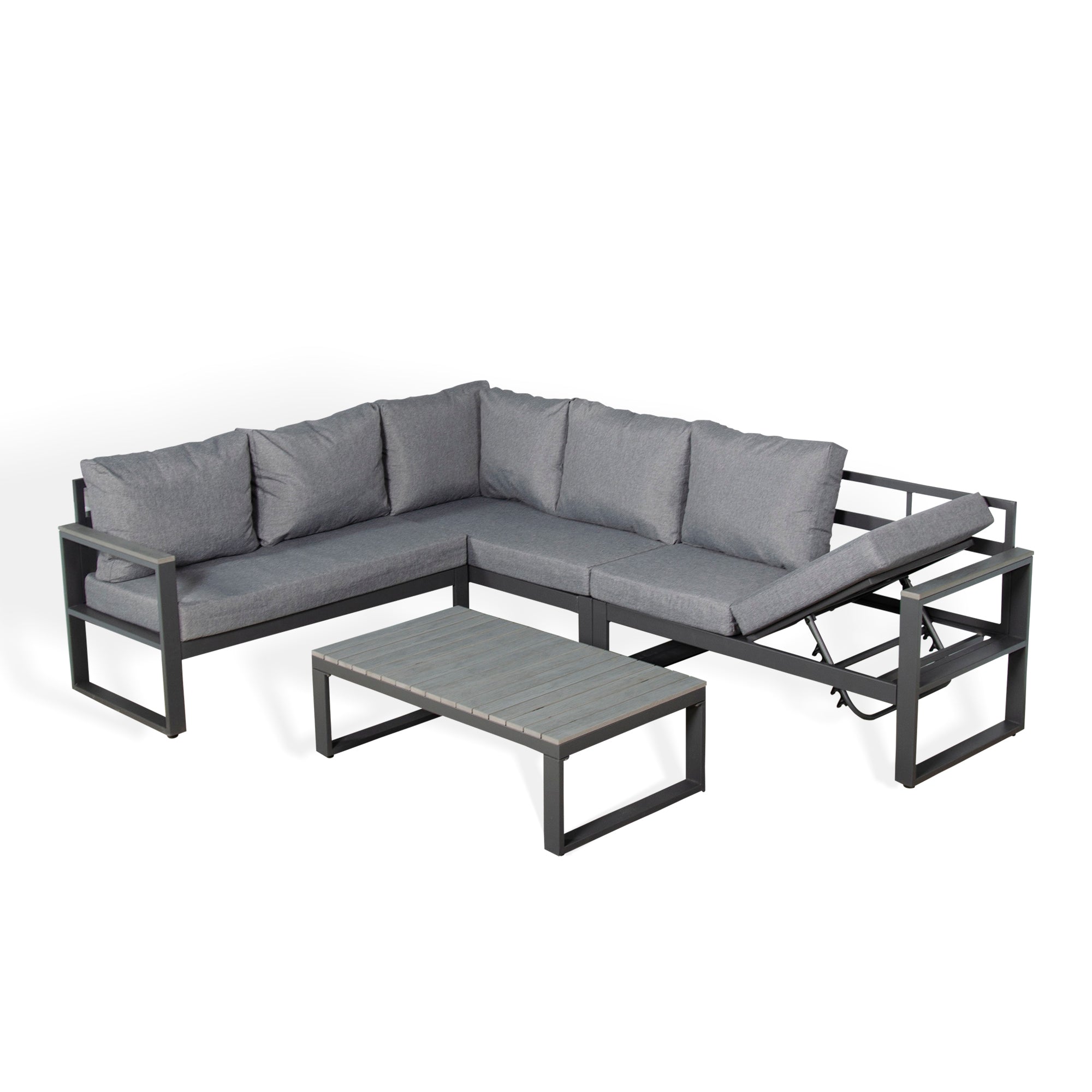 Dune Range LHF Corner Set Charcoal Aluminium Frame With Charcoal Cushions