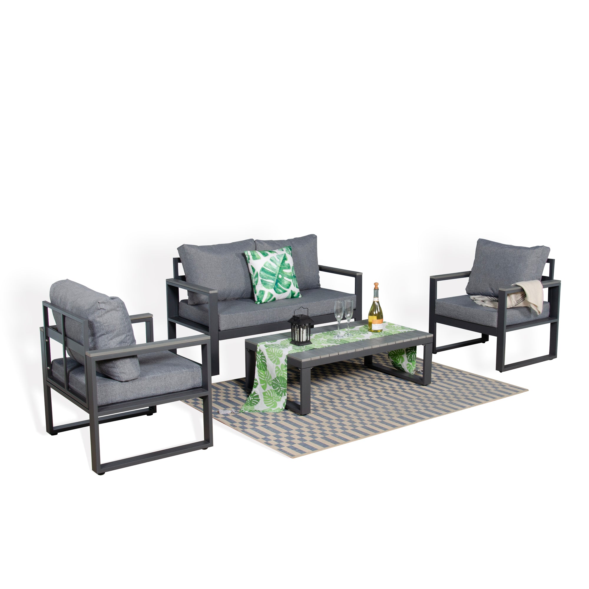 Dune Range Large Sofa Set Charcoal Aluminium Frame With Grey Cushions