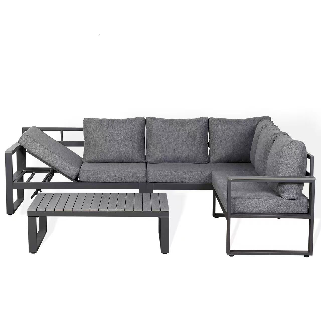 Dune Range RHF Corner Set Charcoal Aluminium Frame With Grey Cushions