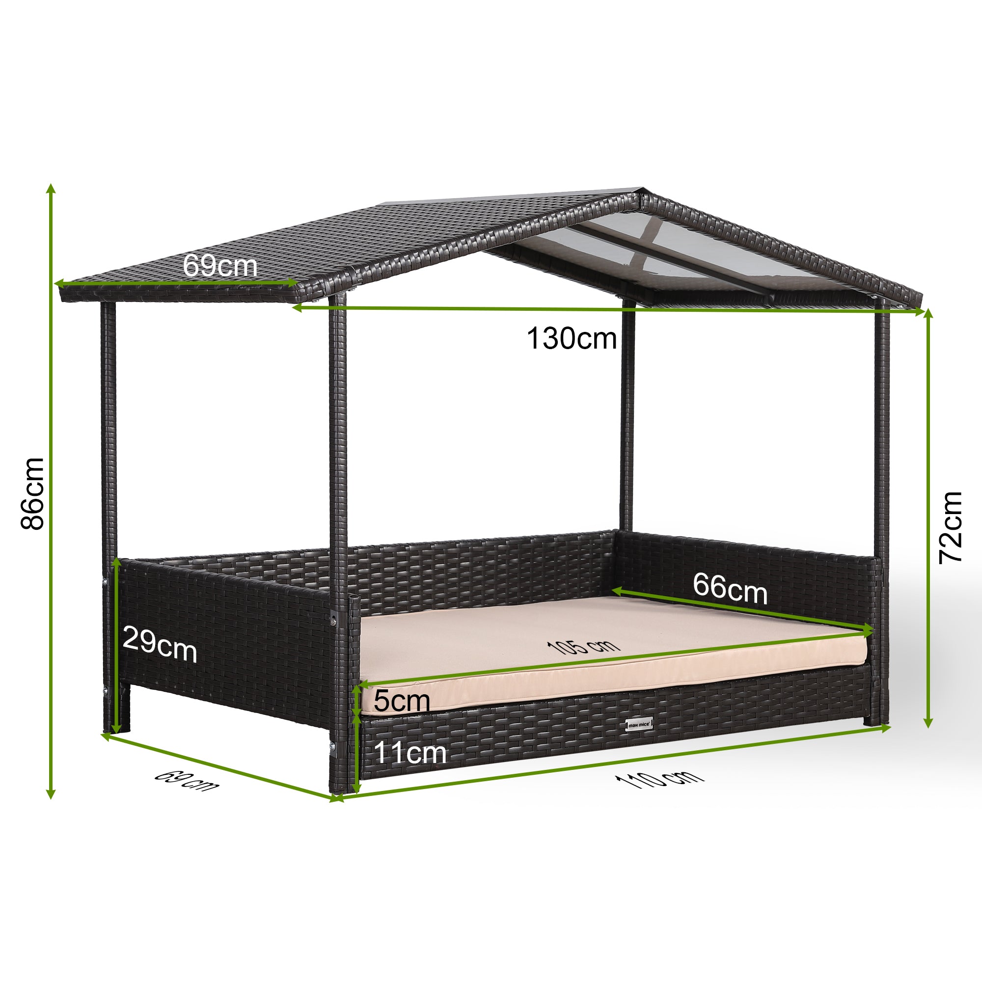 Nest Range - Wicker Raised Dog House | Rattan Dog Bed for Indoor/Outdoor with Removable Roof & Cushion (Brown) - Available in S, M, L