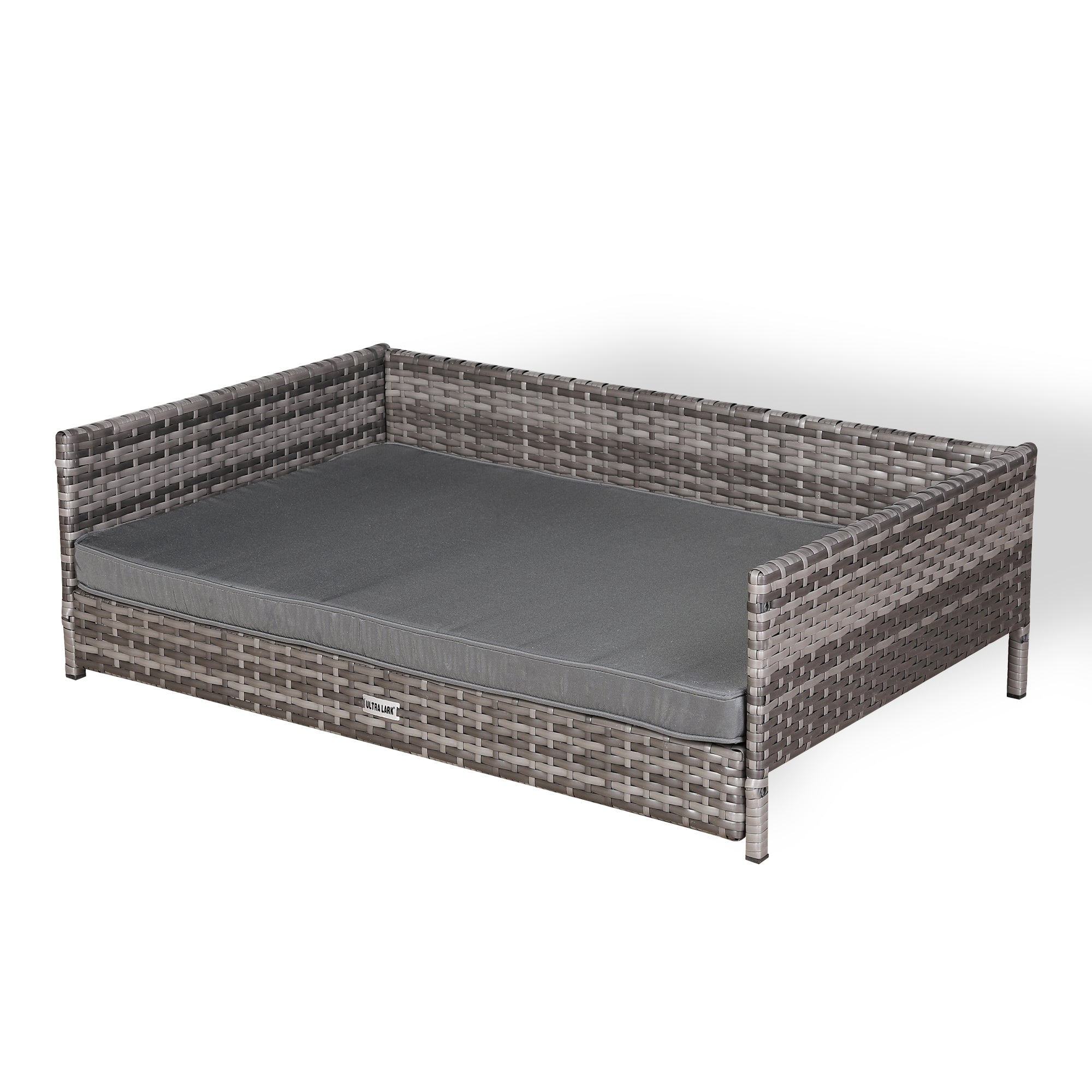 Nest Range - Wicker Raised Dog House | Rattan Dog Bed for Indoor/Outdoor with Removable Roof & Cushion (Grey) - Available in S, M, L
