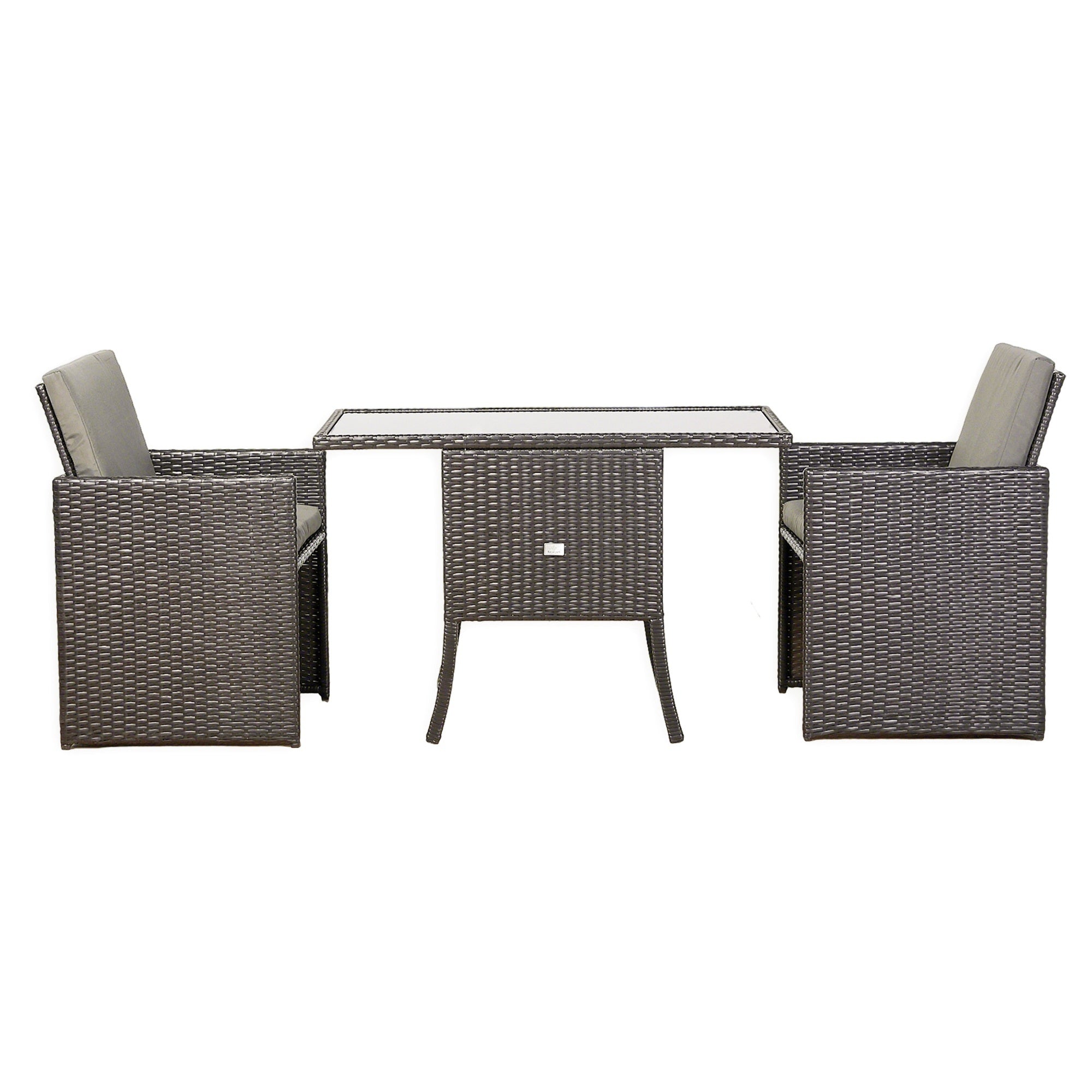 Rattan Republic Luxury 3-Piece Cube Garden Bistro Set – Elegant Blackish Brown Wicker Furniture for Balcony & Patio