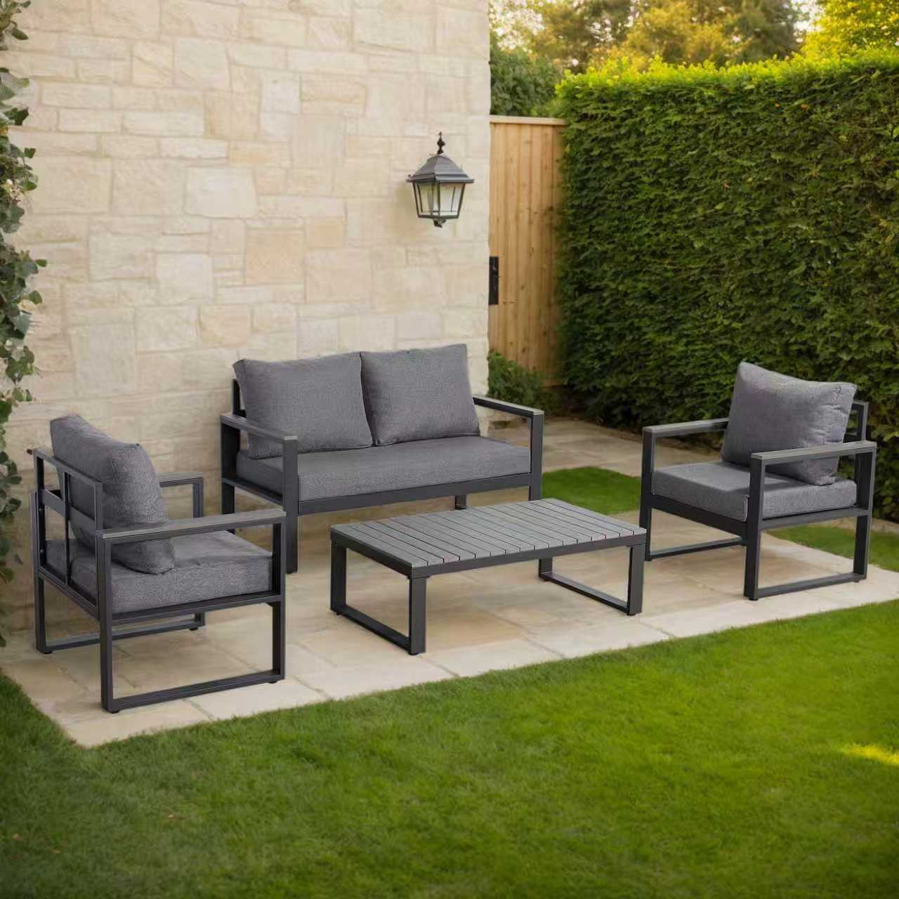 Dune Range Large Sofa Set Charcoal Aluminium Frame With Grey Cushions