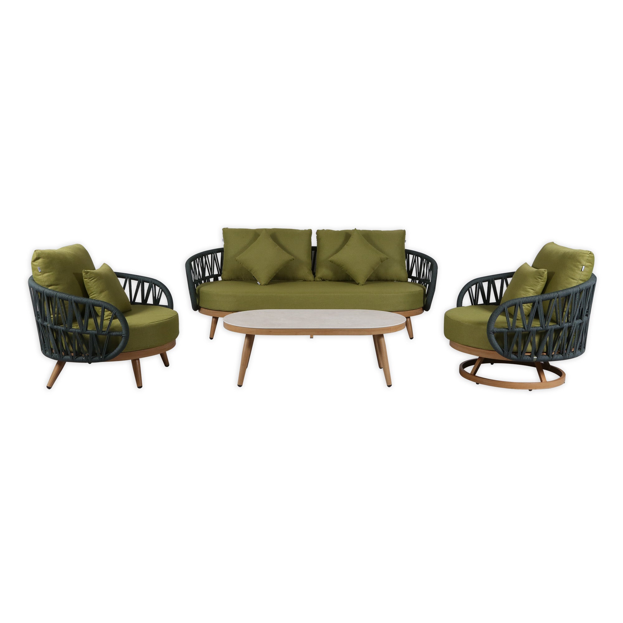 Due in 15/06/26 | Luna Range Olive Green & Anthracite Rope Sofa Set | Premium Outdoor Lounge Furniture