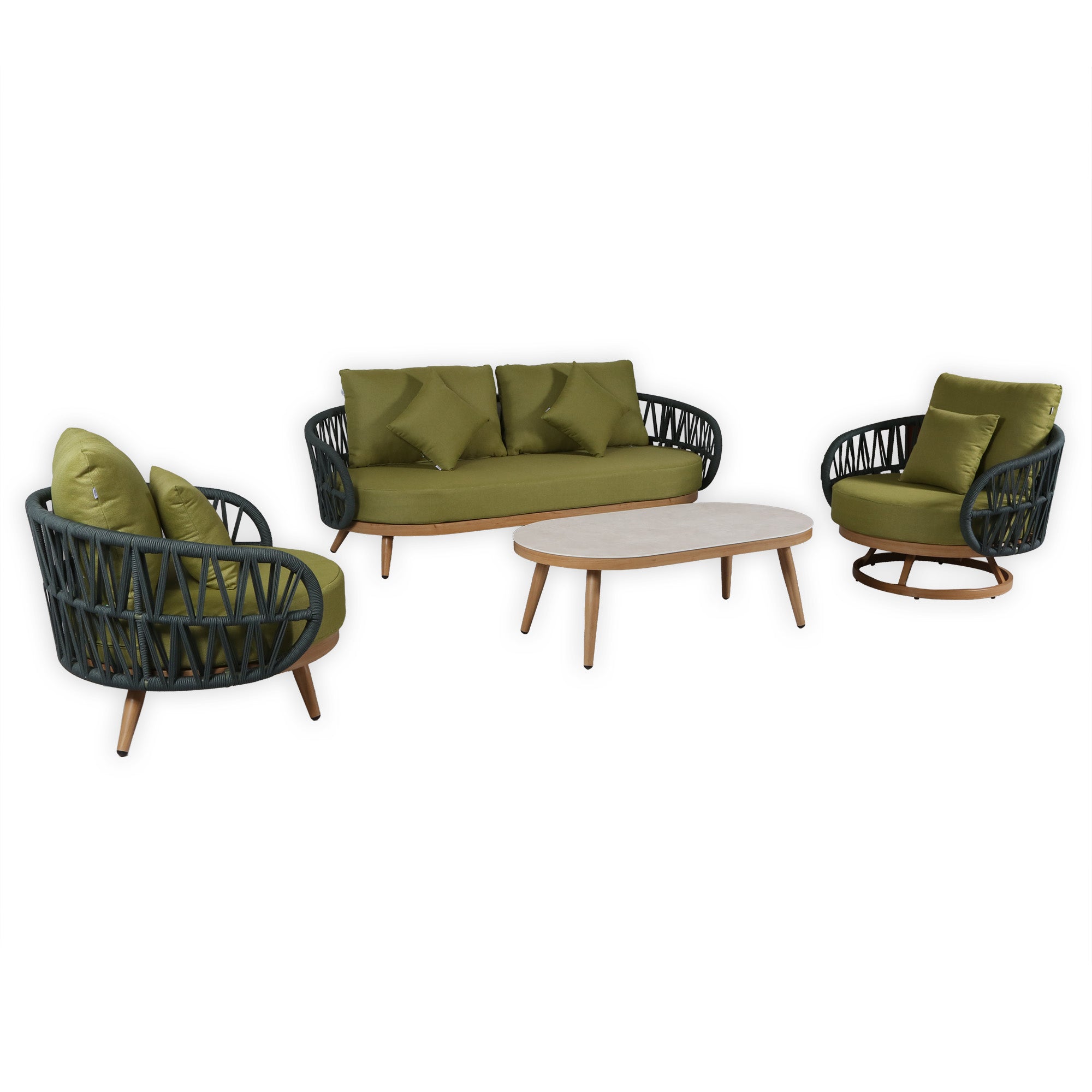 Due in 15/06/26 | Luna Range Olive Green & Anthracite Rope Sofa Set | Premium Outdoor Lounge Furniture