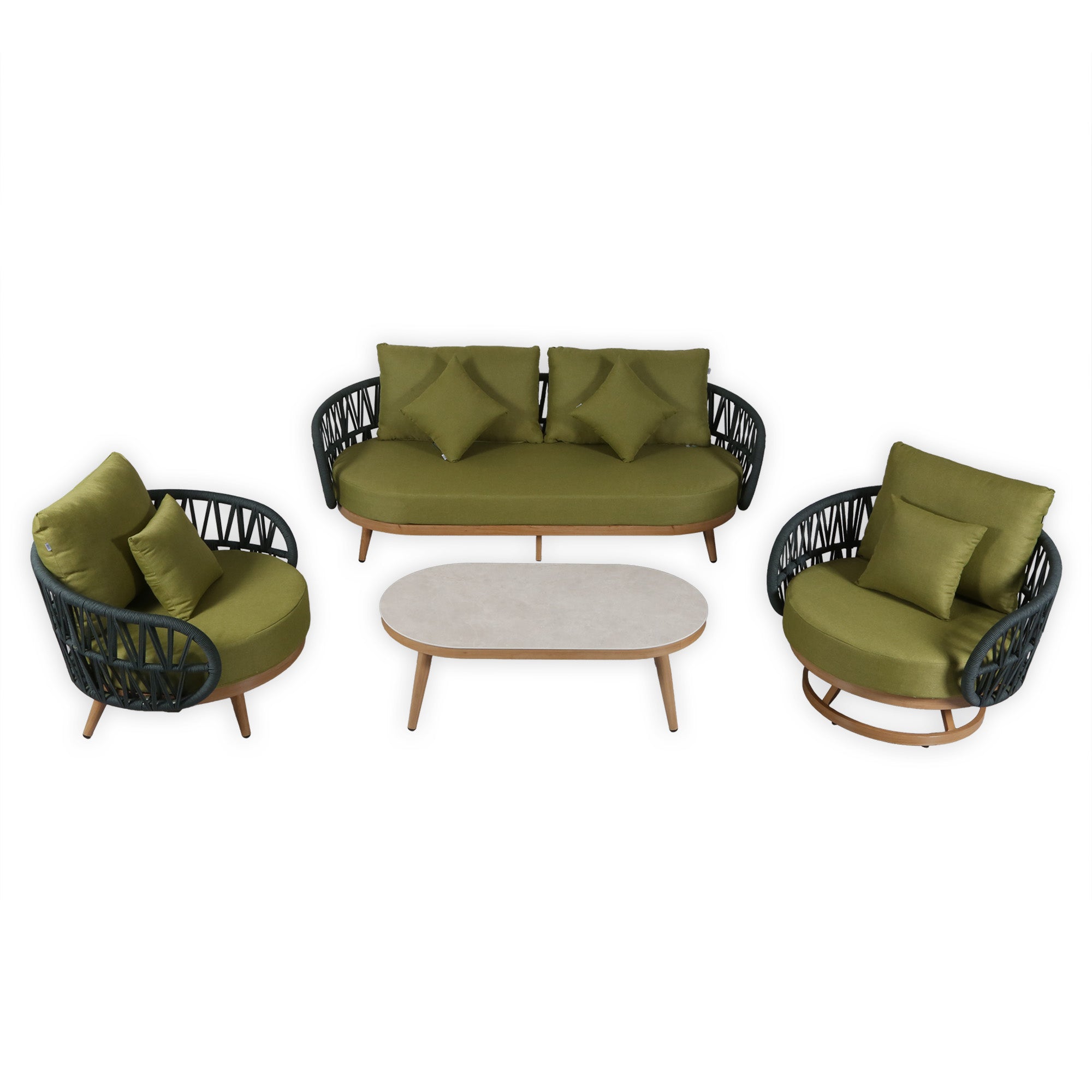 Due in 15/06/26 | Luna Range Olive Green & Anthracite Rope Sofa Set | Premium Outdoor Lounge Furniture