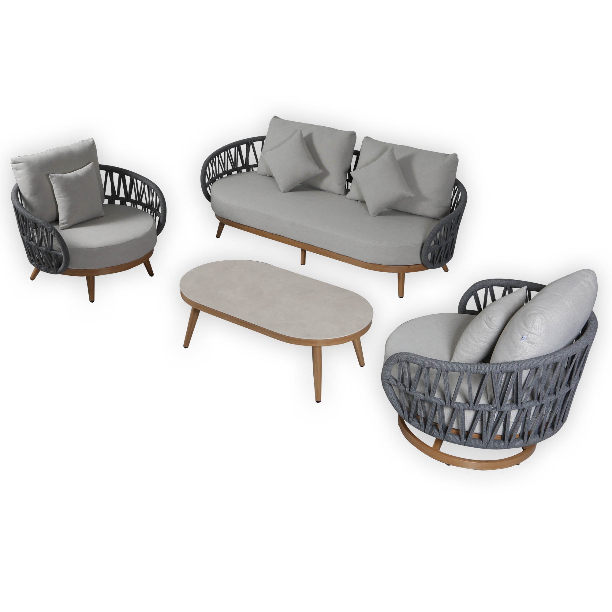 Due in 15/06/26 |Luna Range White & Anthracite Rope Sofa Set | Premium Outdoor Lounge Furniture