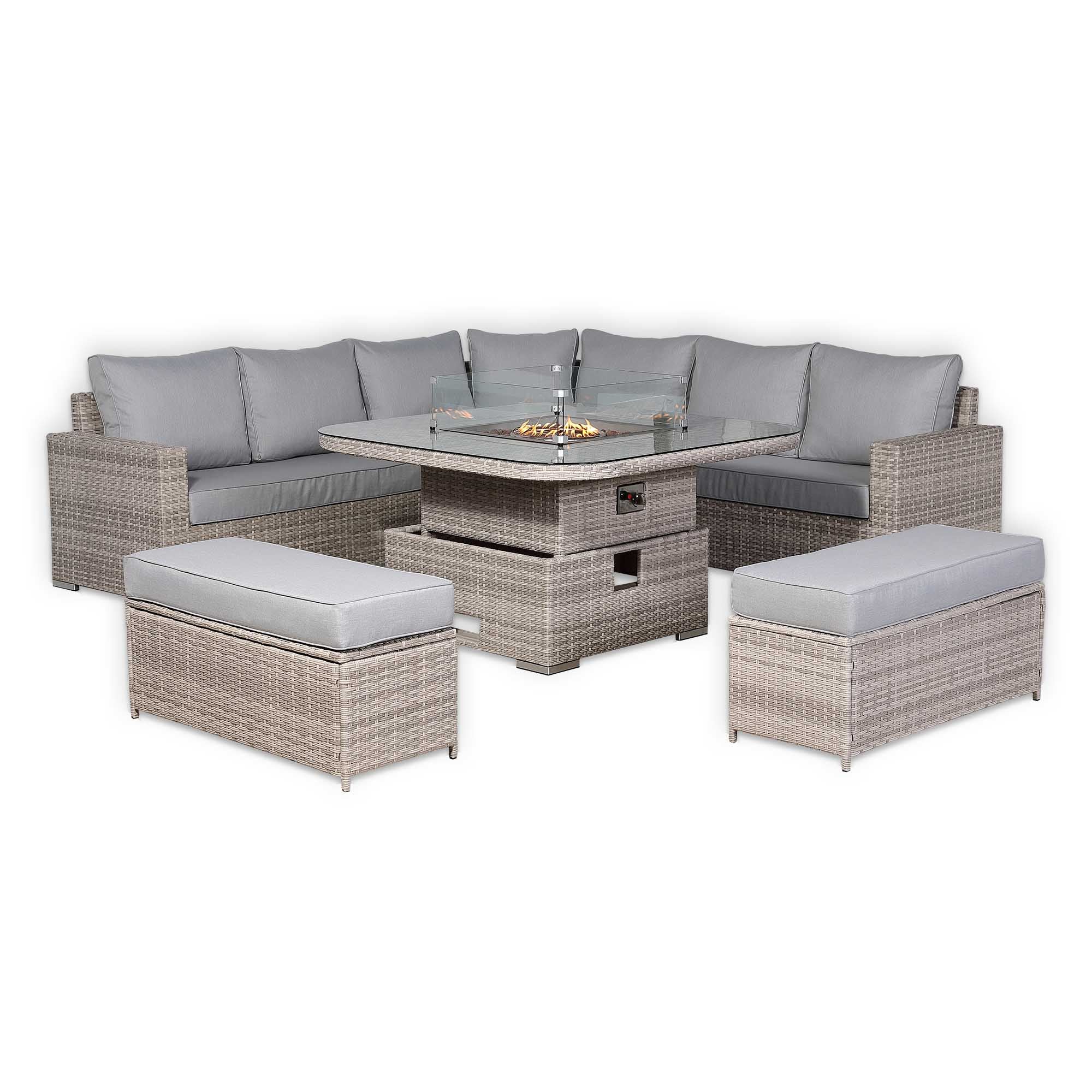 Aurora Range Large Round Corner Sofa Set with Fire Pit Rising Table