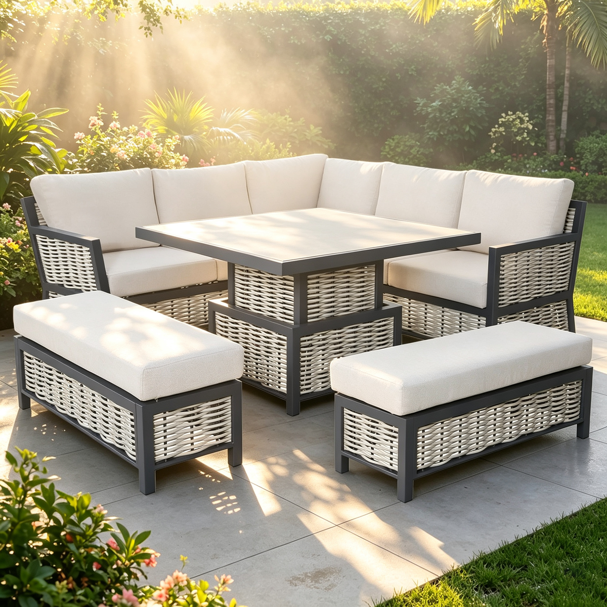 Lumina Range Squarer Corner Sofa Set with Bench and Rising Table