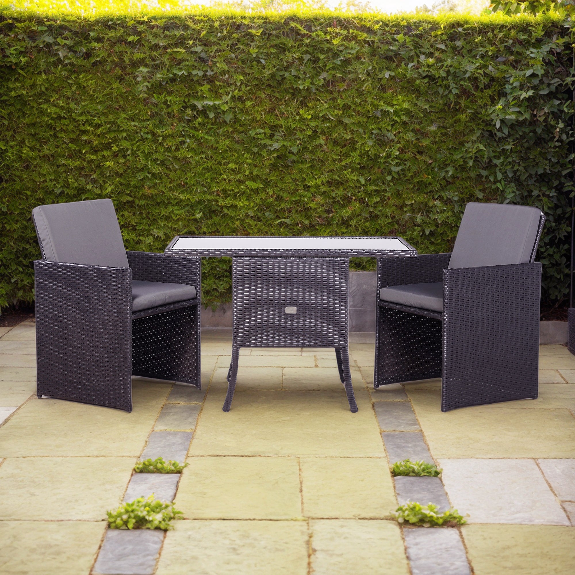 Rattan Republic Luxury 3-Piece Cube Garden Bistro Set – Elegant Blackish Brown Wicker Furniture for Balcony & Patio