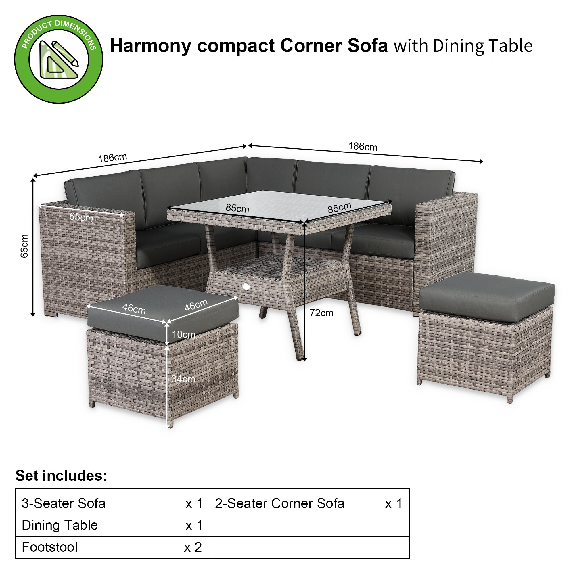 IN STOCK | Bristol 7-Seater Rattan Corner Sofa Dining Set | All-Weather Patio Sectional with Dining Table & Footstools