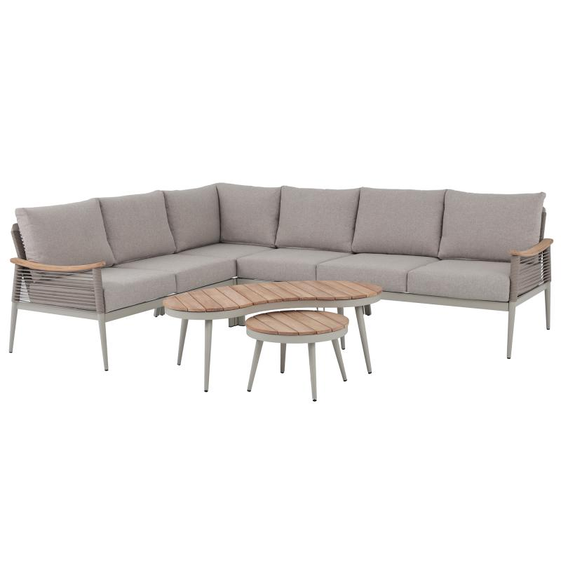 Berne Range Modular Corner Sofa Rope Set with 2 Coffee Tables with Teak Wood Top